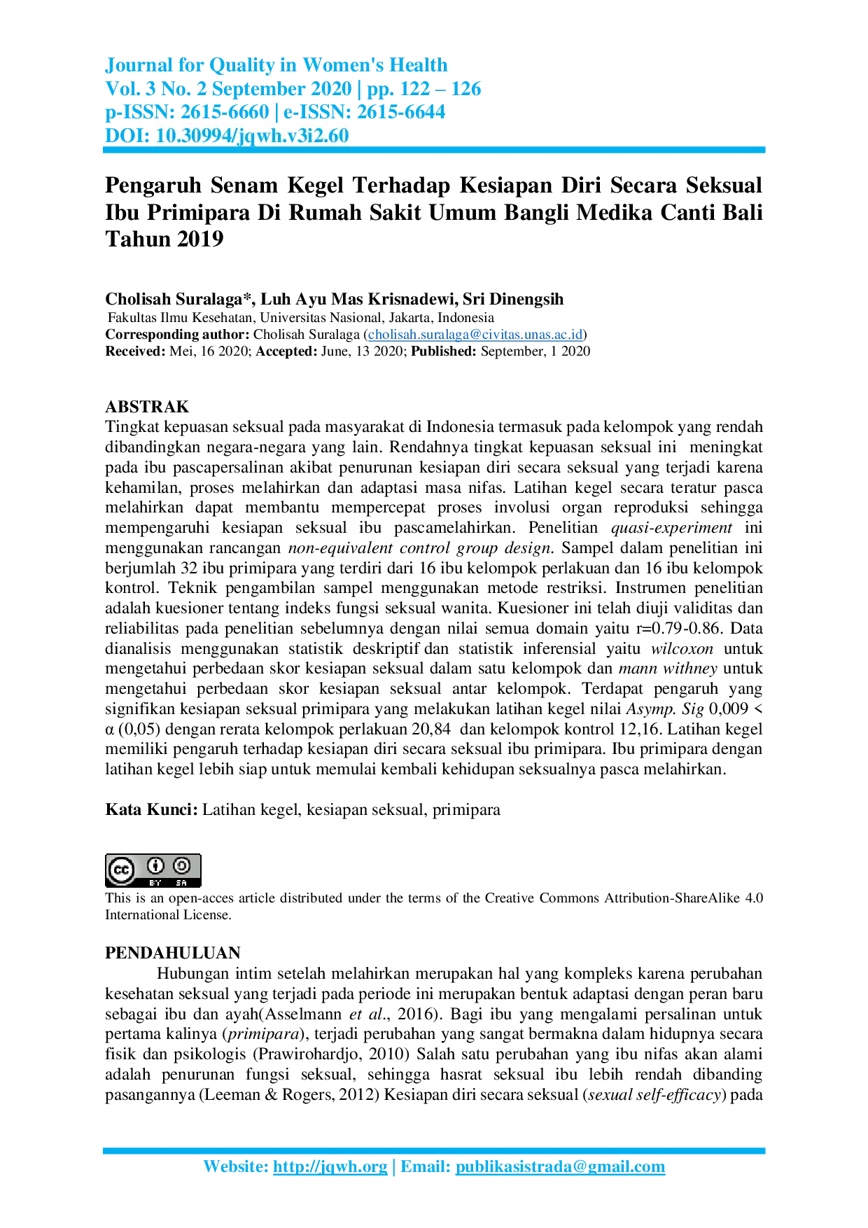 JURIS Pengaruh Senam Kegel Terhadap Kesiapan Diri Secara Seksual Ibu Primipara Di Rumah Sakit Umum Bangli Medika Canti Bali Tahun 2019