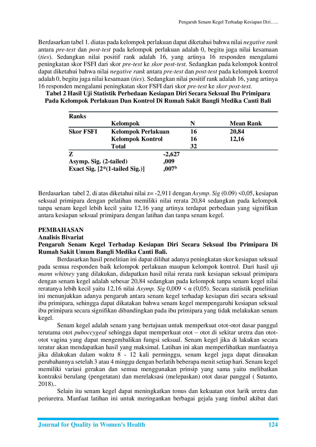 JURIS Pengaruh Senam Kegel Terhadap Kesiapan Diri Secara Seksual Ibu Primipara Di Rumah Sakit Umum Bangli Medika Canti Bali Tahun 2019