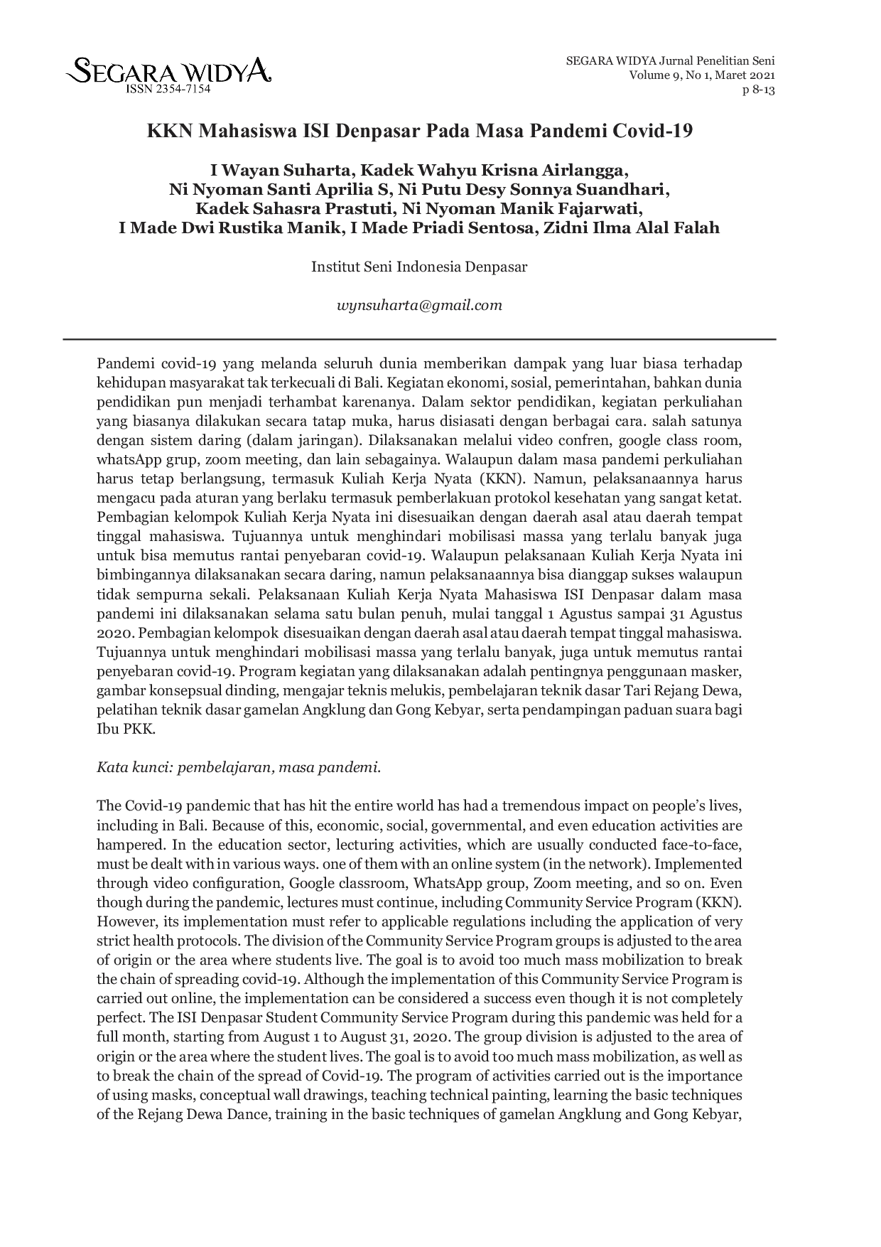 JURIS KKN Mahasiswa ISI Denpasar Pada Masa Pandemi Covid 19