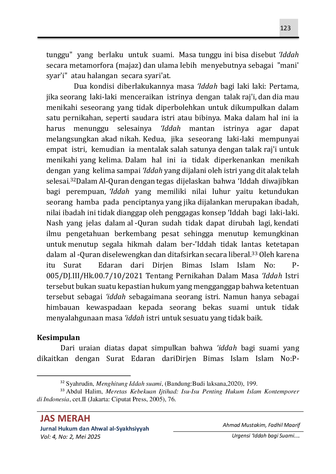 JURIS URGENSI IDDAH BAGI SUAMI DINAMIKA PERKEMBANGAN HUKUM Studi SE DIRJEN NO P 005 DJ III HK 00 7 10 2021 Tentang Pernikahan dalam Masa Iddah Istri
