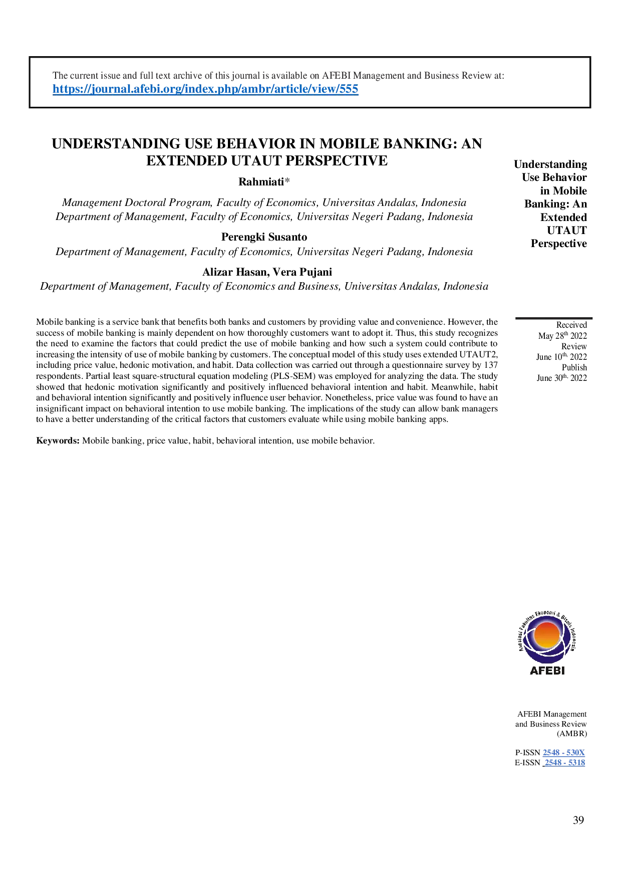 juris Understanding Use Behavior in Mobile Banking An Extended of UTAUT Perspective