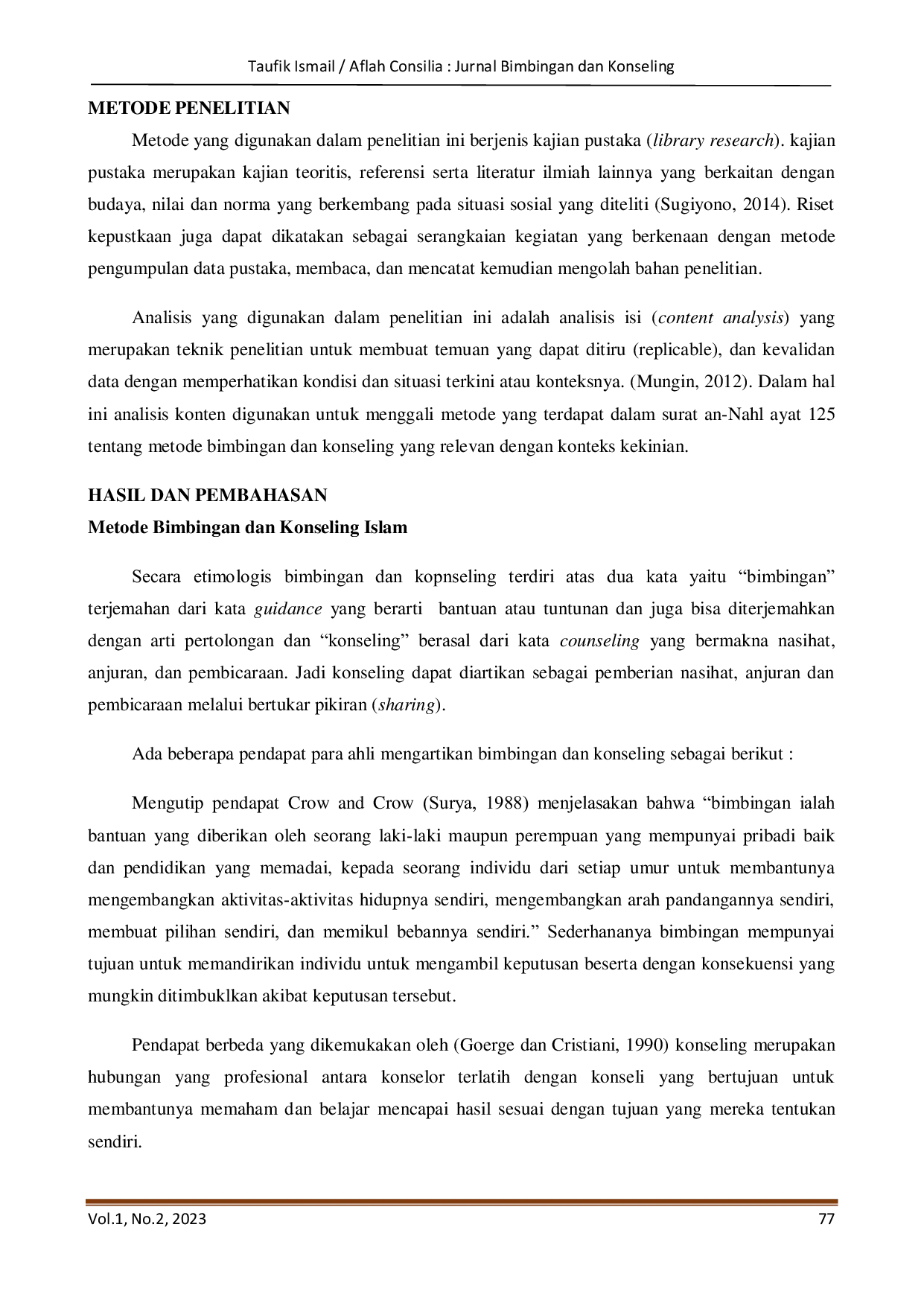 JURIS Relevansi Surat An Nahl Ayat 125 dengan Metode Bimbingan dan Konseling Islam