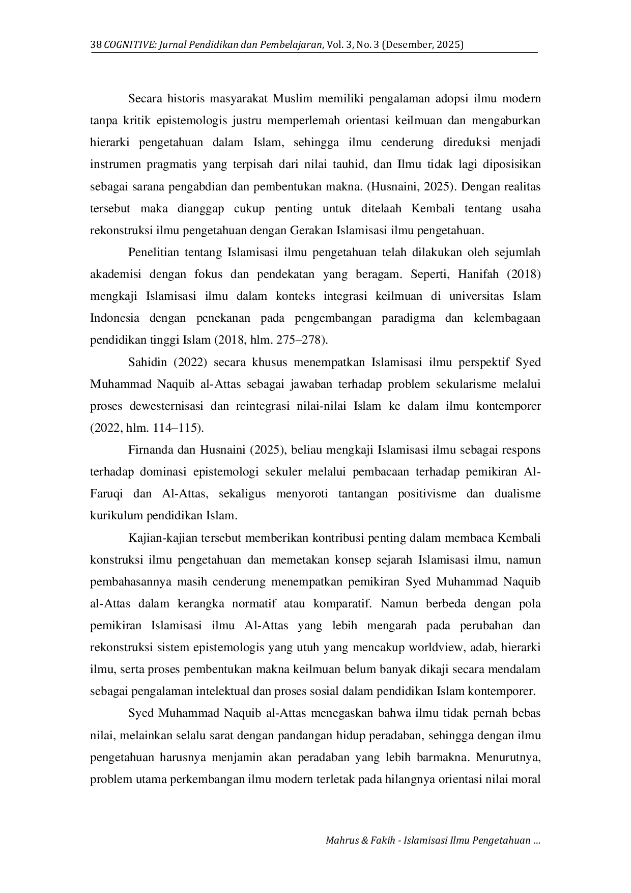 JURIS Islamisasi Ilmu Pengetahuan Perspektif Syed Muhammad Naquib Al Attas Langkah Rekonstruksi Filosofis Ilmu Pengetahuan Modern