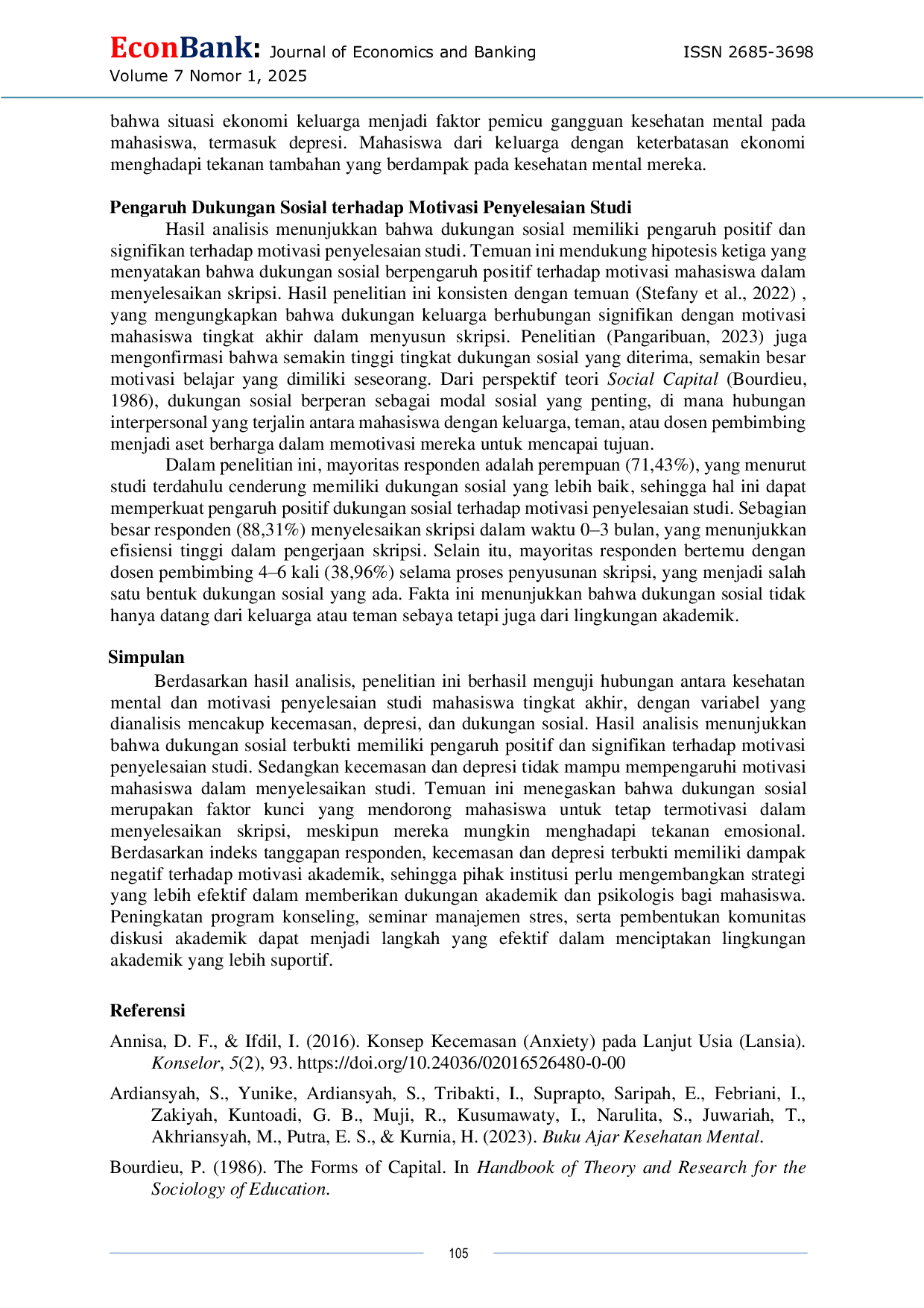 JURIS Eksplorasi Mental Health dalam Meningkatkan Motivasi Penyelesaian Studi Mahasiswa Tingkat Akhir STIE Bank BPD Jateng