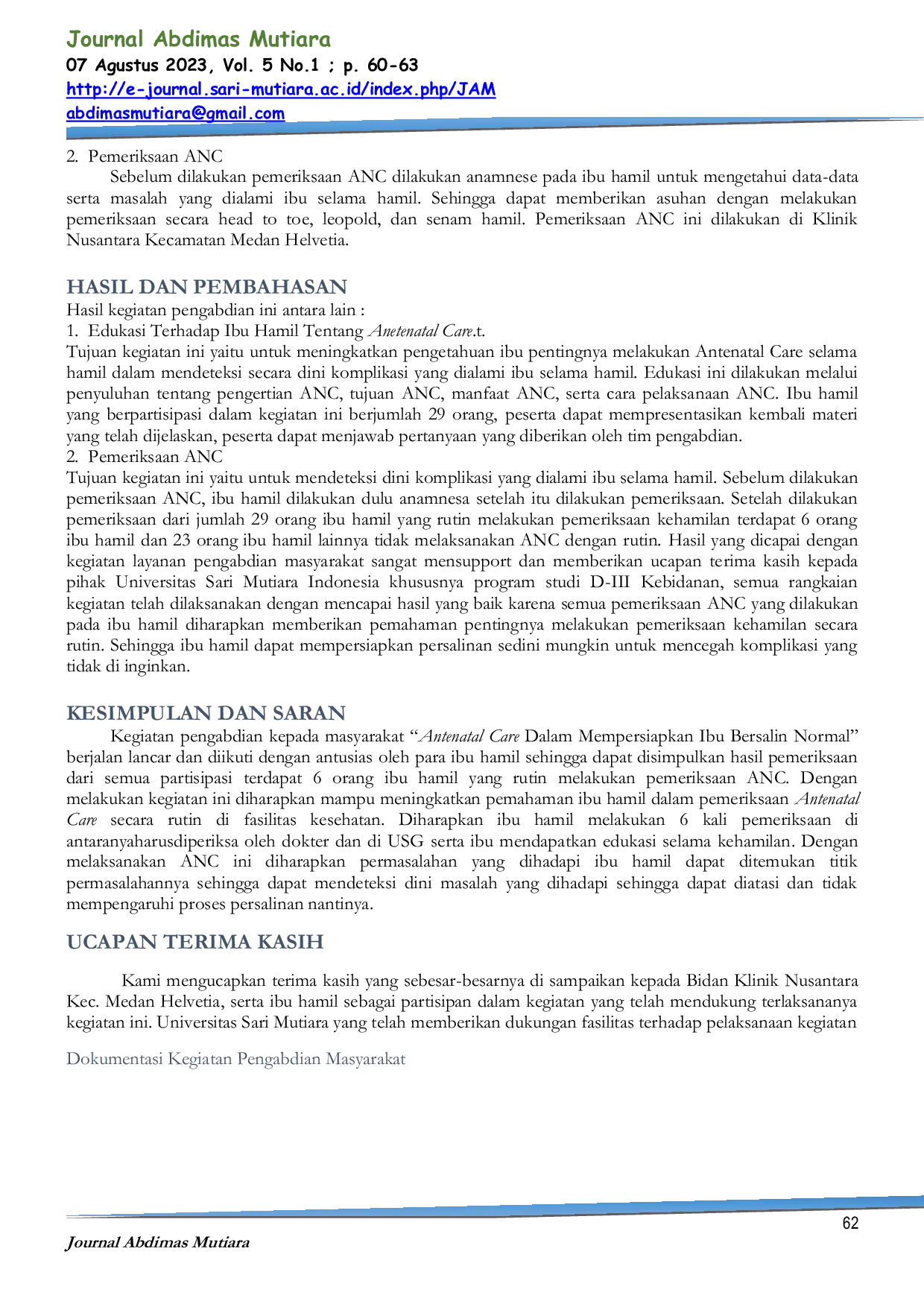 JURIS Antenatal Care Dalam Mempersiapkan Ibu Bersalin Normal