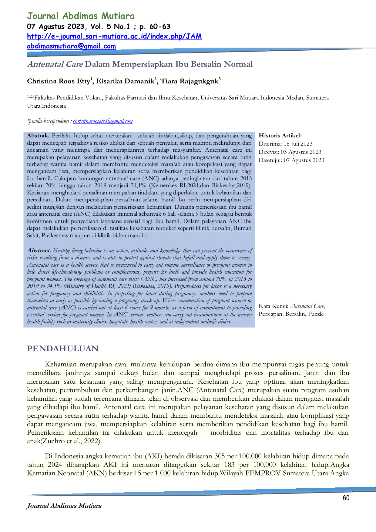 JURIS Antenatal Care Dalam Mempersiapkan Ibu Bersalin Normal