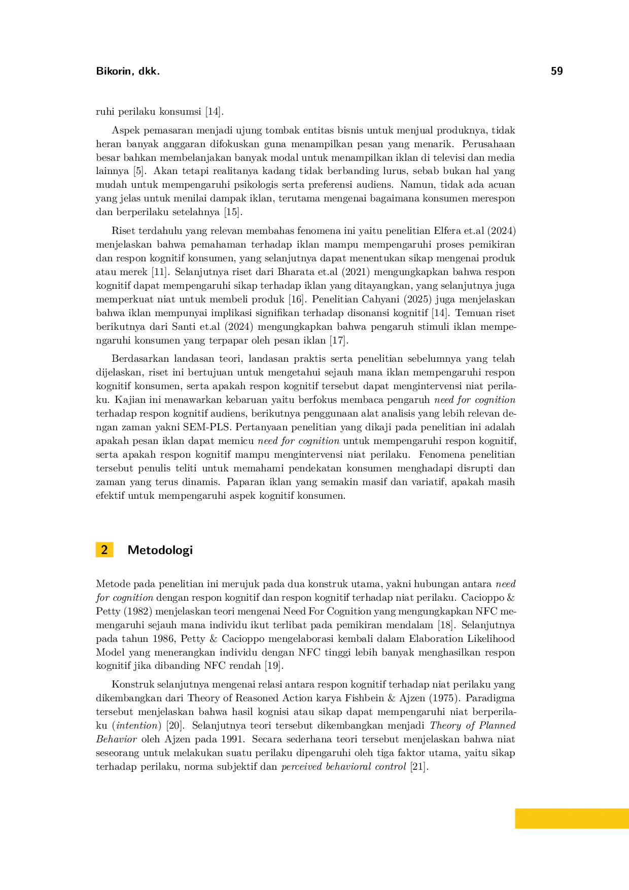 JURIS Pengaruh Need for Cognition serta Proses Kognisi Pesan Iklan pada Niat Perilaku