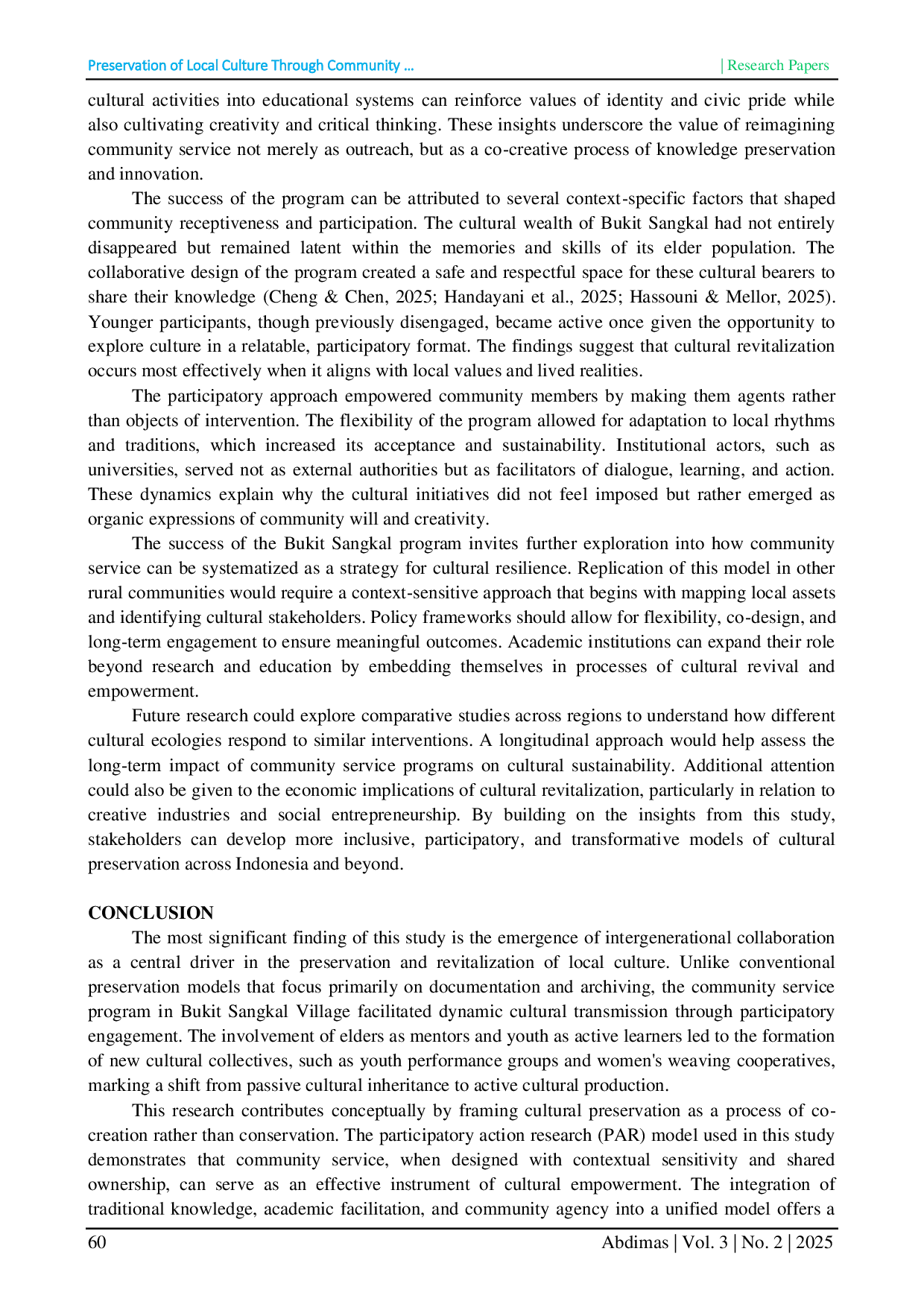 JURIS Preservation of Local Culture Through Community Service Programs in Bukit Sangkal Village