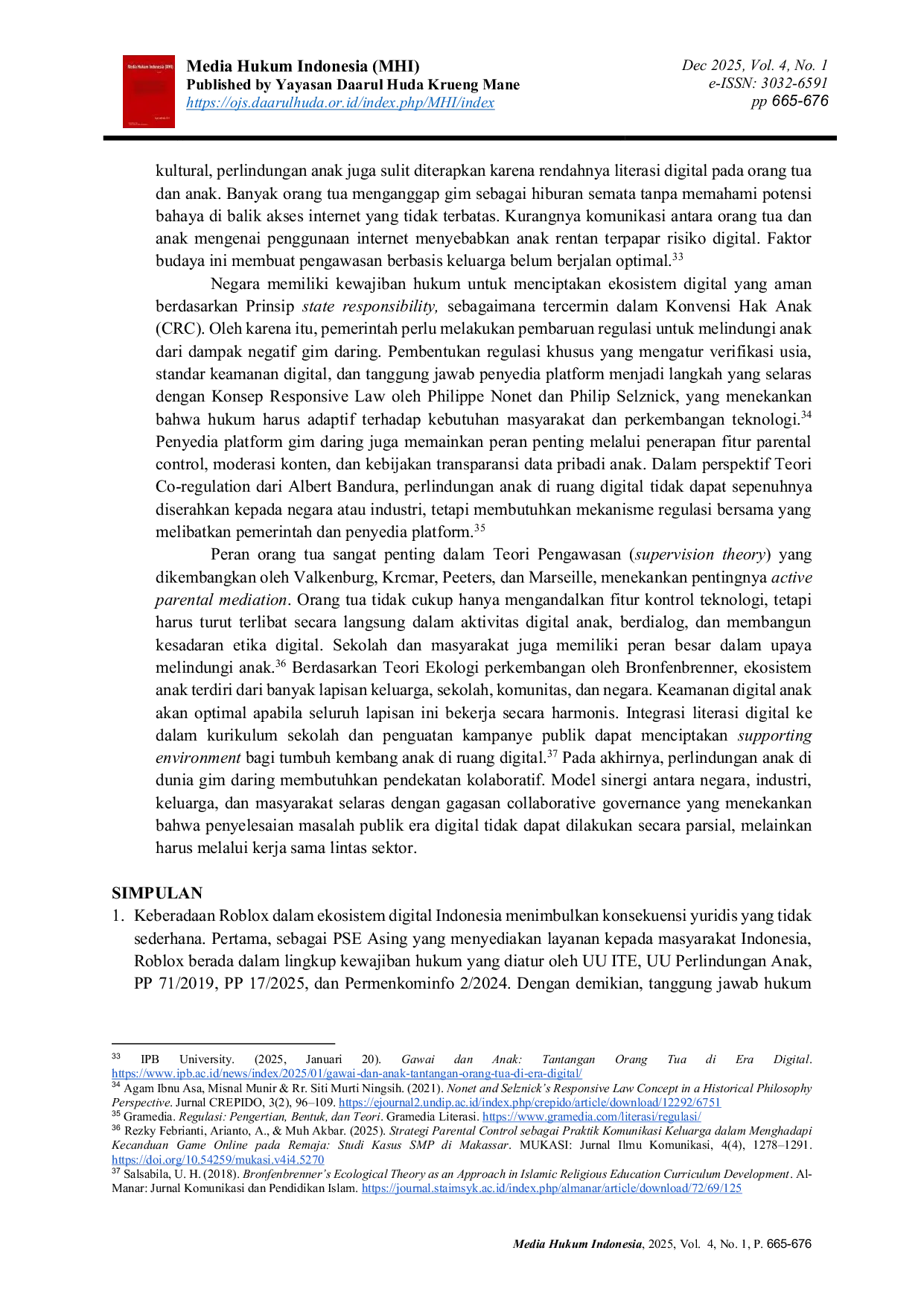 JURIS The Legal Liability of the Roblox Gaming Platform as a Foreign Electronic System Operator for Child Protection in Indonesia