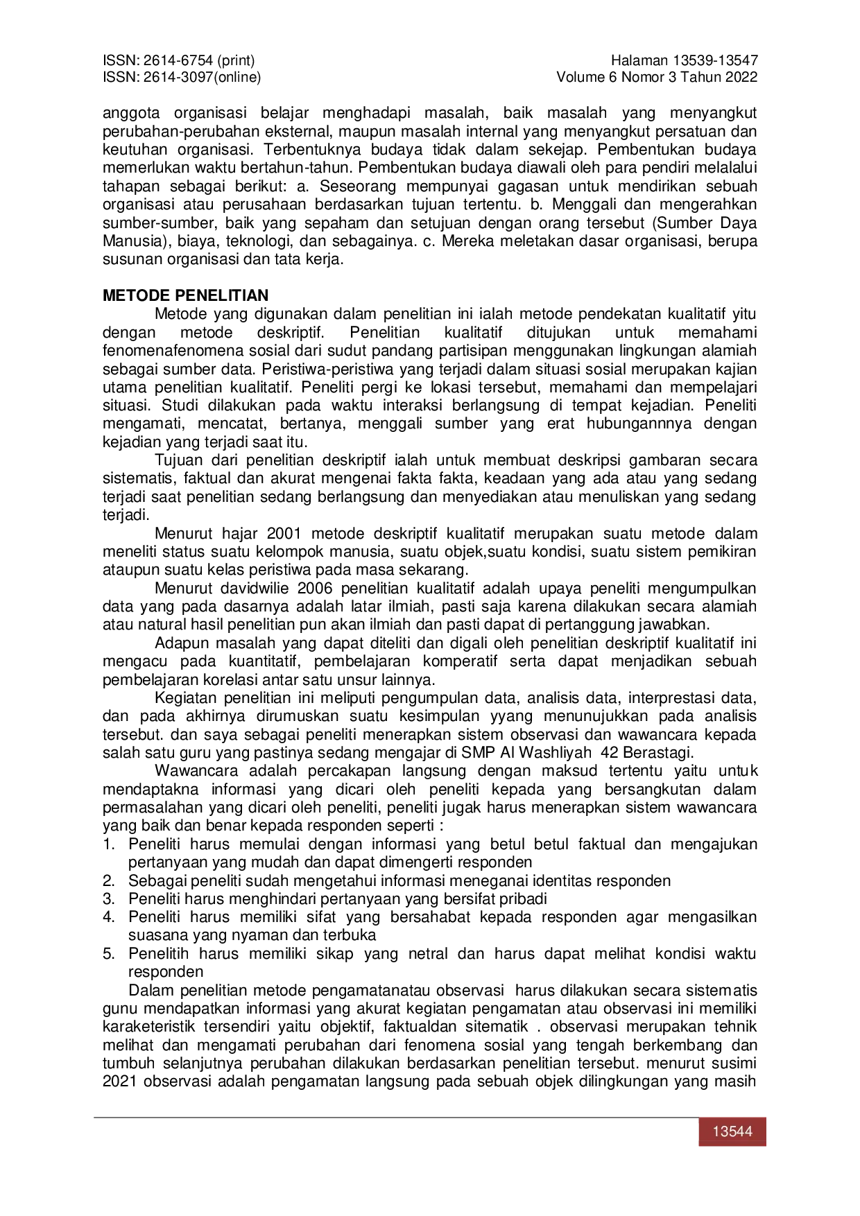 JURIS Implementasi Budaya Organisasi di Sekolah Menengah Pertama Studi Kasus di SMP Al Washliyah 42 Berastagi