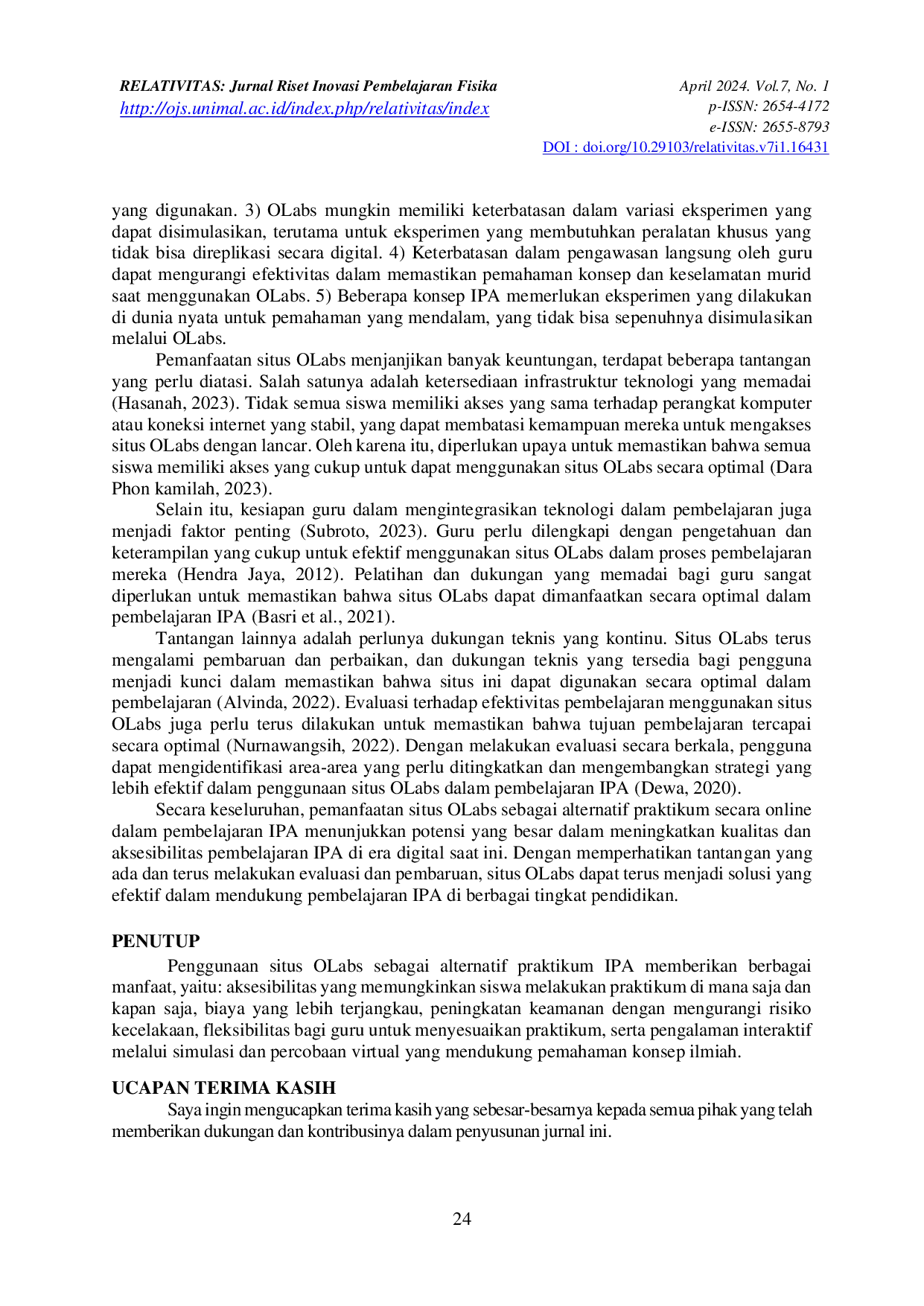 JURIS Studi Literatur Pemanfaatan Situs OLabs Sebagai Alternatif Praktikum Secara Online Dalam Pembelajaran IPA