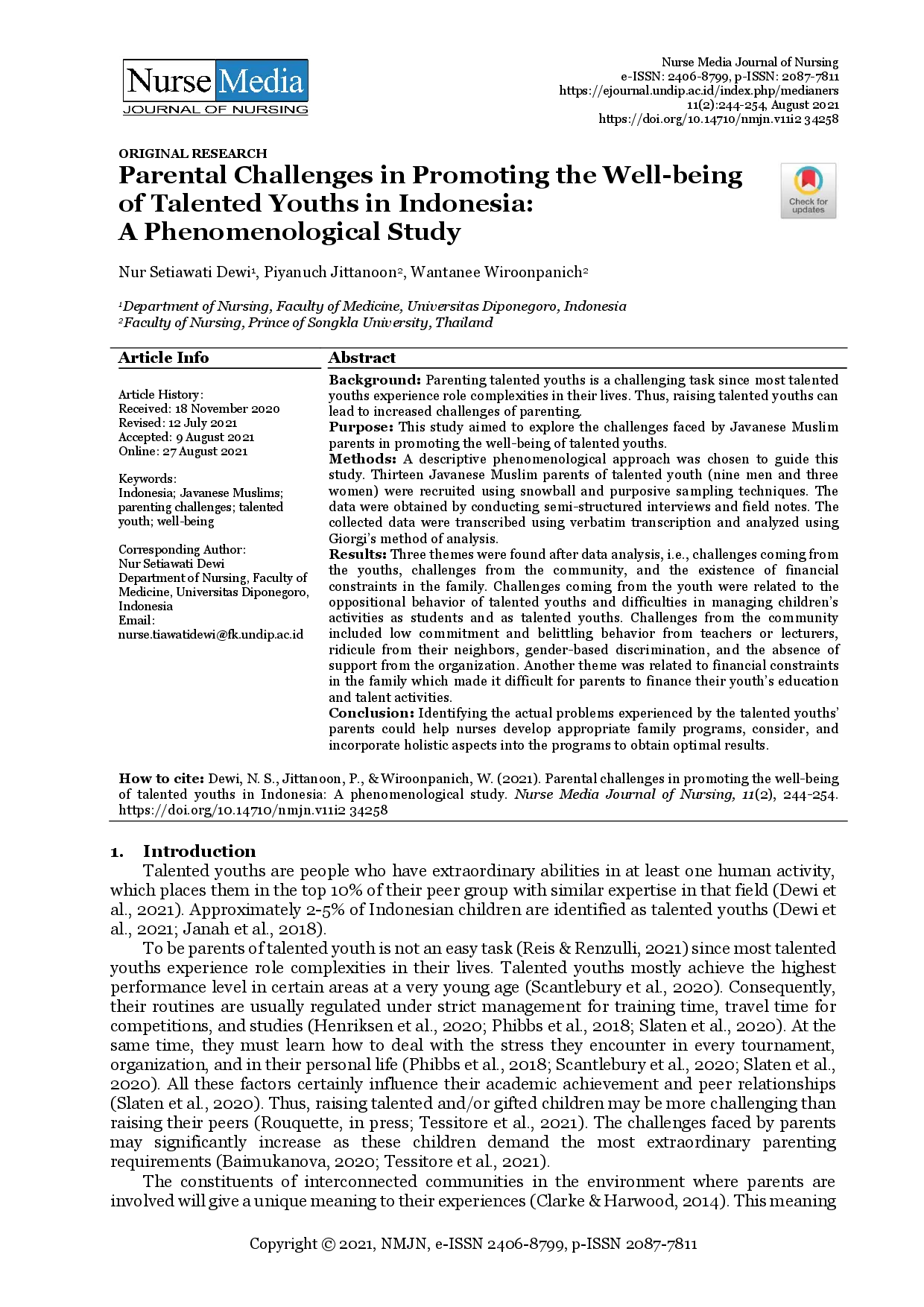 juris Parental Challenges in Promoting the Well being of Talented Youths in Indonesia A Phenomenological Study
