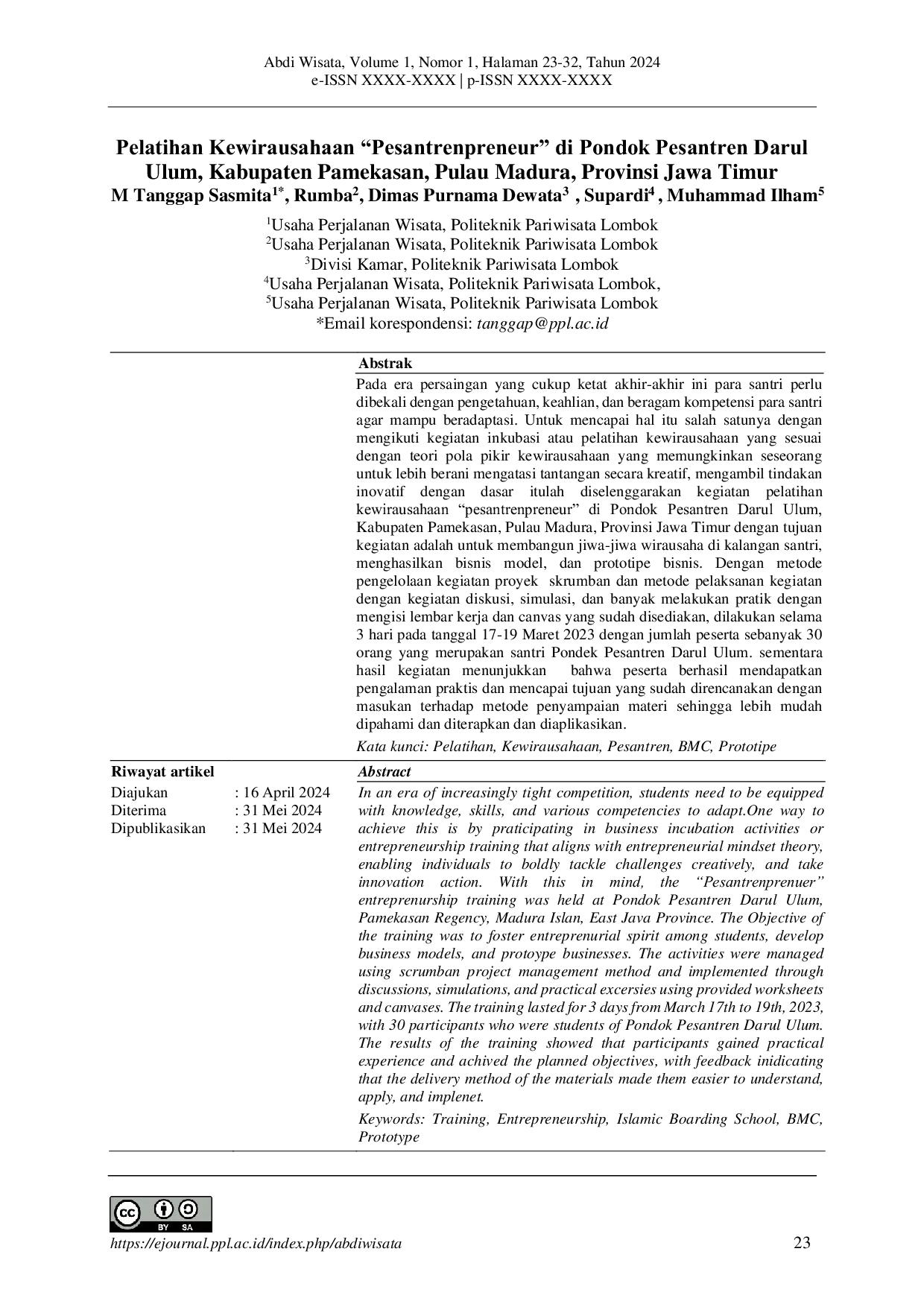 JURIS Pelatihan Kewirausahaan Pesantrenpreneur di Pondok Pesantren Darul Ulum Kabupaten Pamekasan Pulau Madura Provinsi Jawa Timur