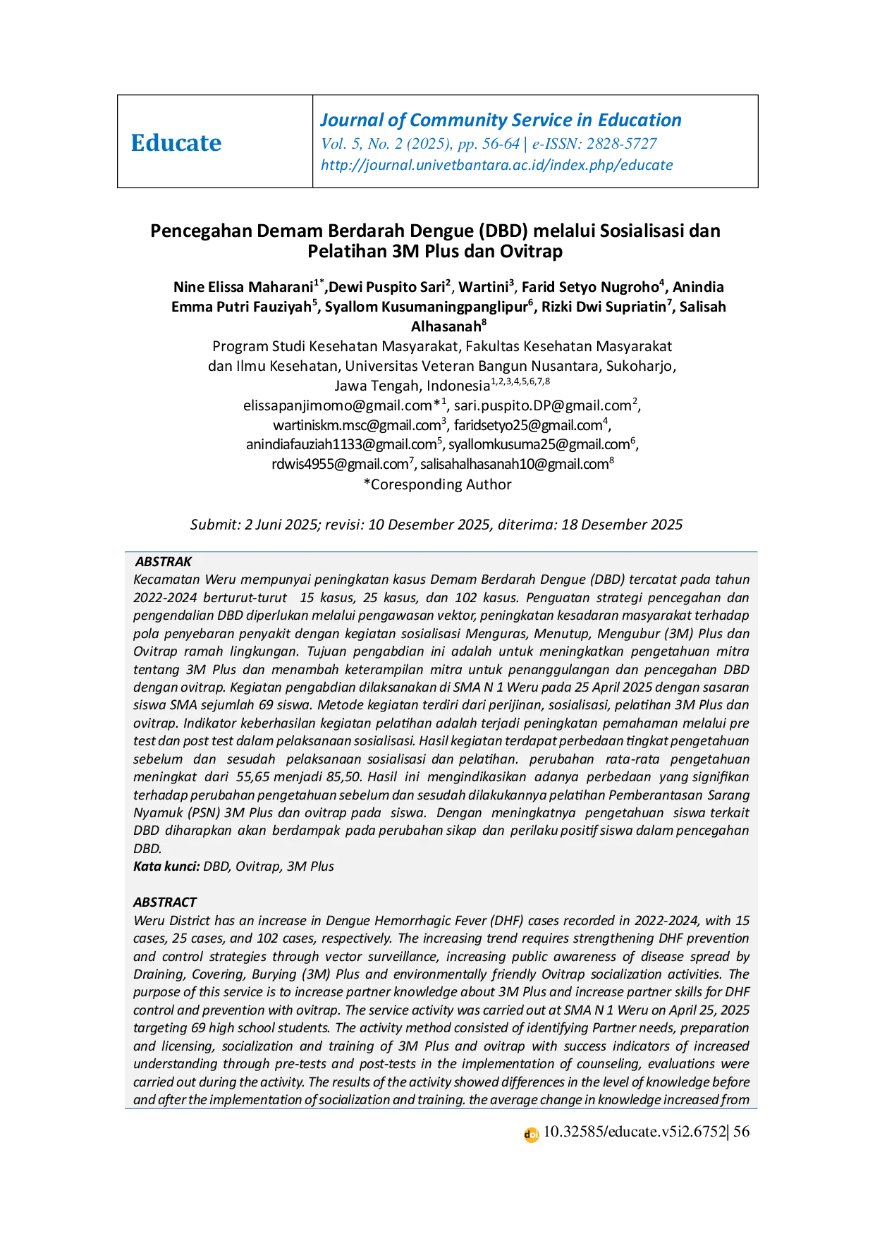 JURIS Pencegahan Demam Berdarah Dengue DBD Melalui Sosialisasi dan Pelatiahn 3M Plus dan Ovitrap