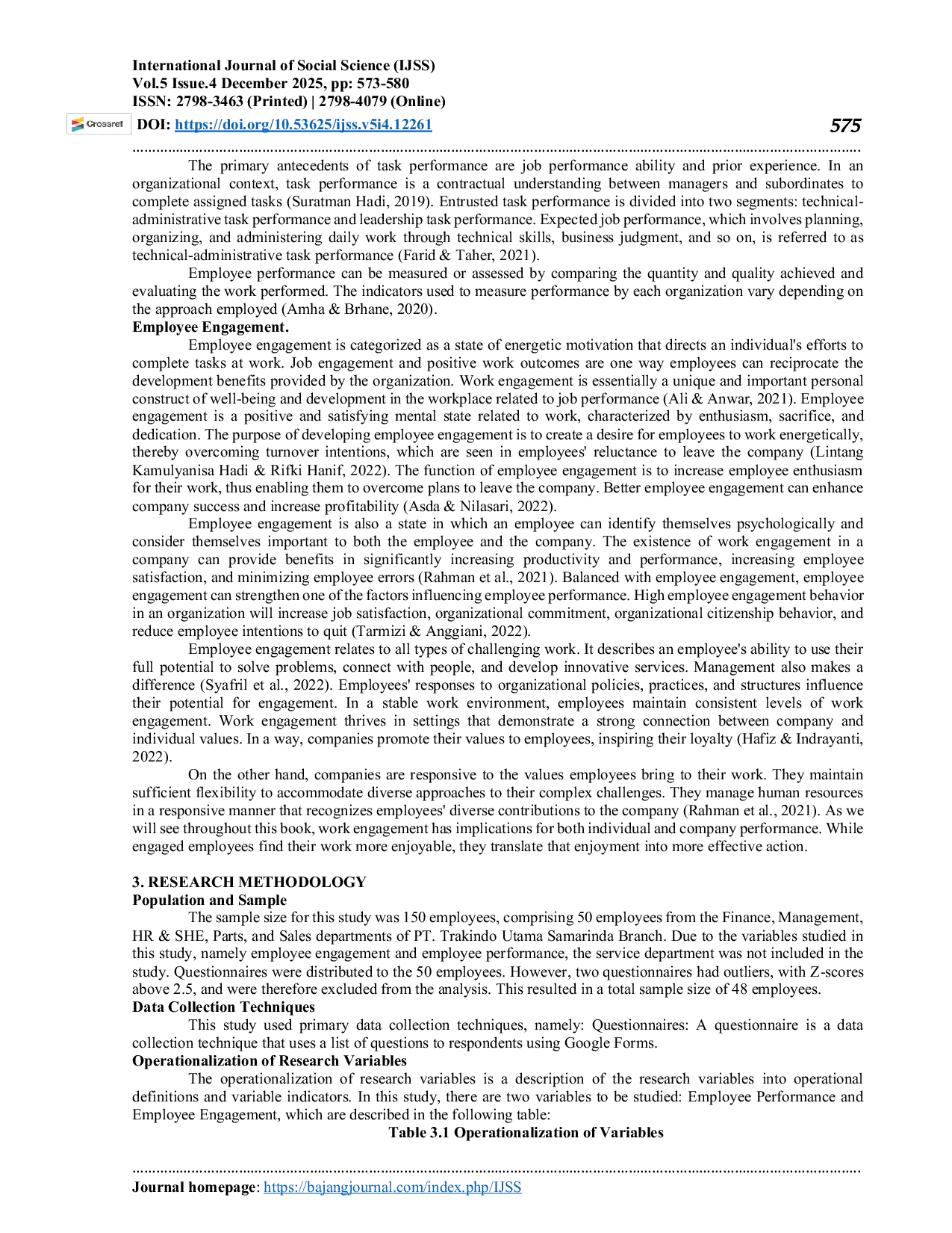 JURIS A Comparative Analysis of Employee Engagement and Employee Performance A Study of PT Trakind Utama Employees