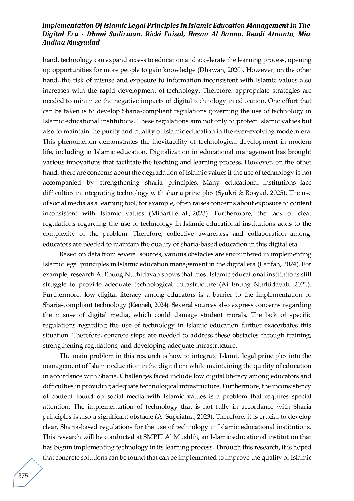 JURIS Implementation Of Islamic Legal Principles In Islamic Education Management In The Digital Era Implementasi Prinsip Hukum Islam dalam Manajemen Pendidikan Islam di Era Digital