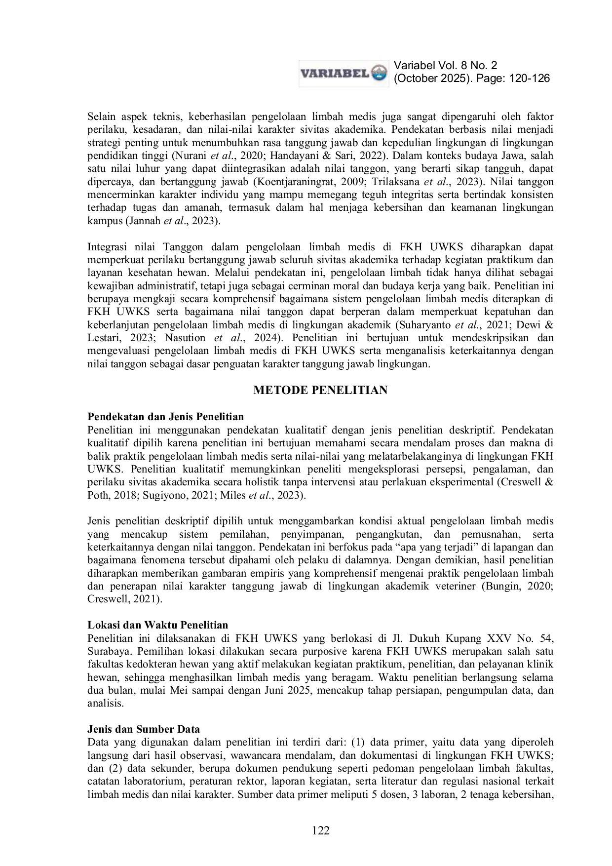 JURIS Kajian Pengelolaan Limbah Medis Fakultas Kedokteran Hewan dalam Kaitannya dengan Sikap Tanggon Sivitas Akademika Universitas Wijaya Kusuma Surabaya