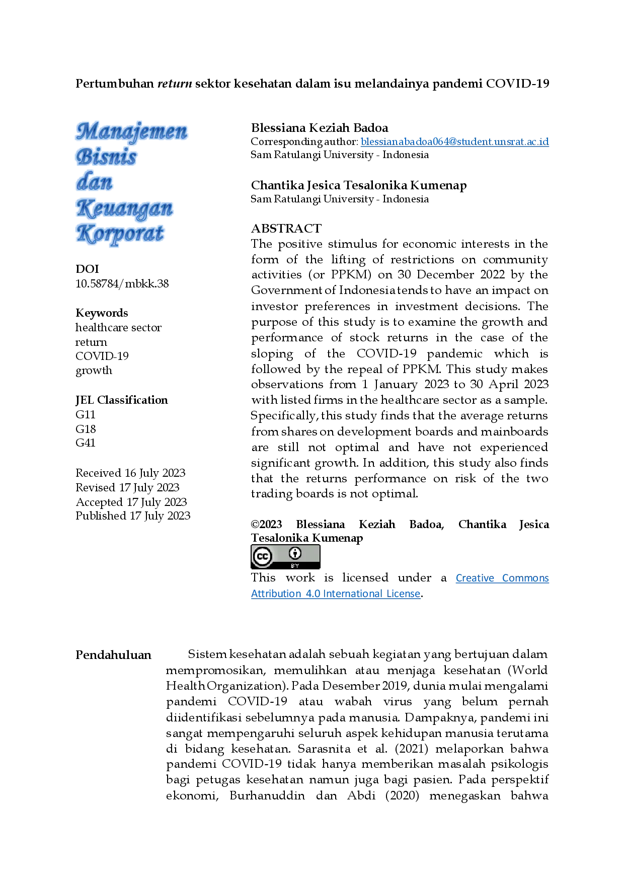 juris Pertumbuhan Return Sektor Kesehatan Dalam Isu Melandainya Pandemi COVID 19