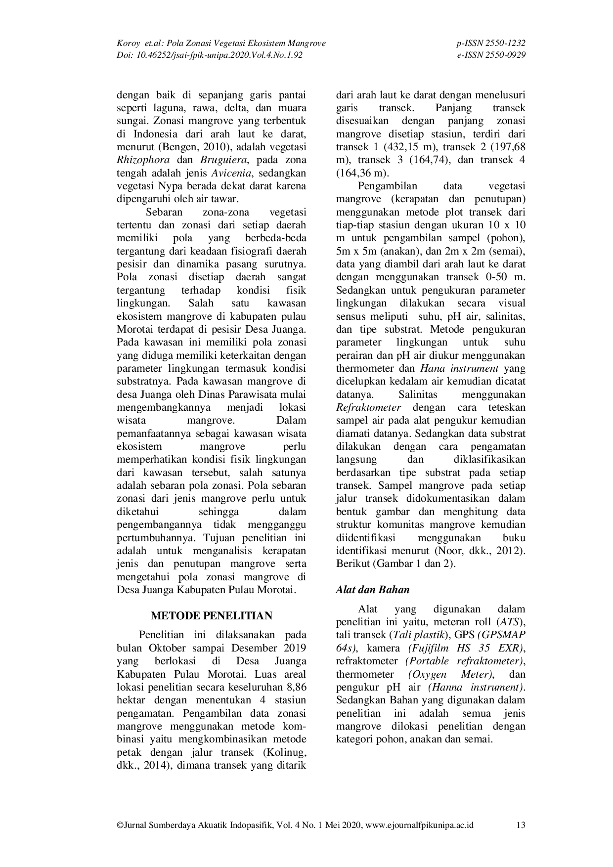 JURIS Pattern Zone Ecosystem of Mangrove in Juanga Village Morotai Island District