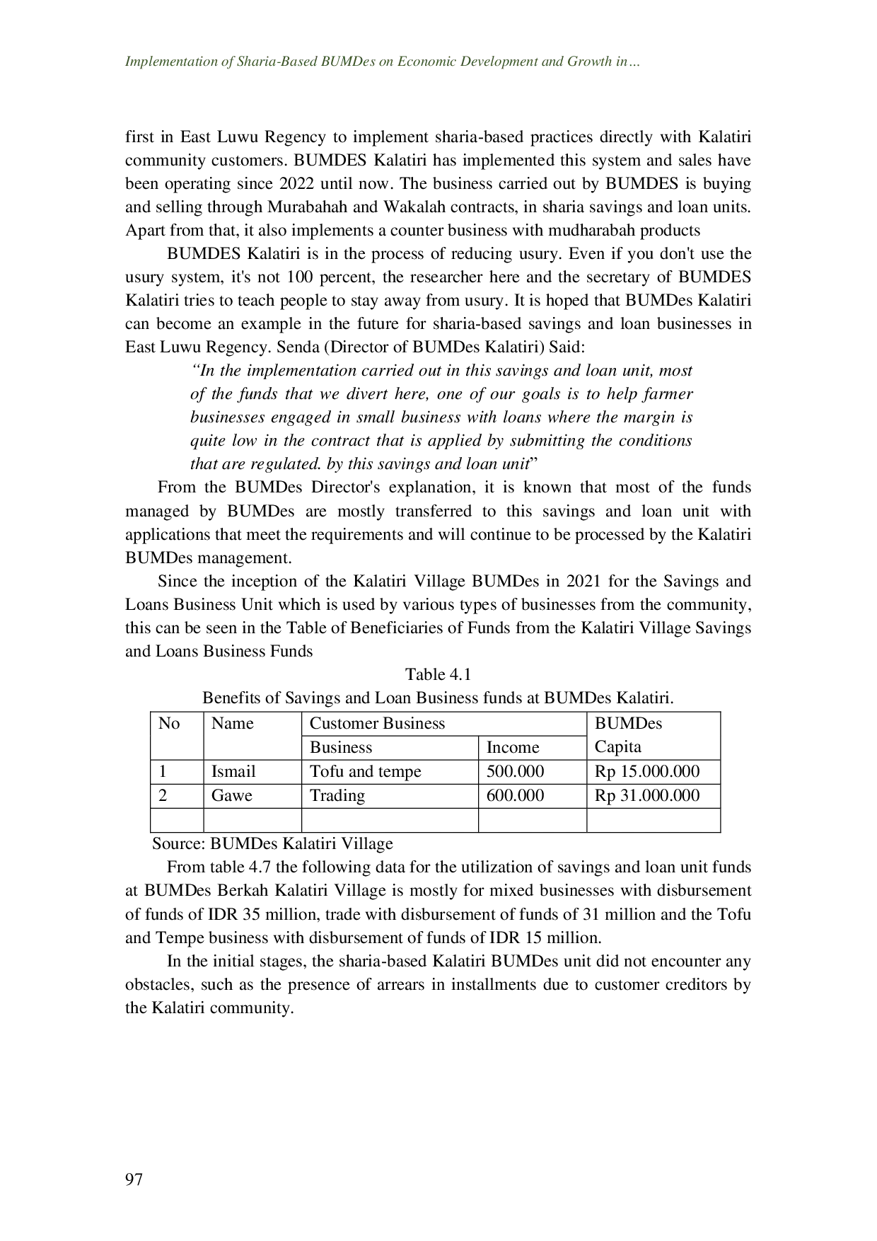 JURIS Implementation of Sharia Based BUMDes on Economic Development and Growth in Kalatiri Village Burau District