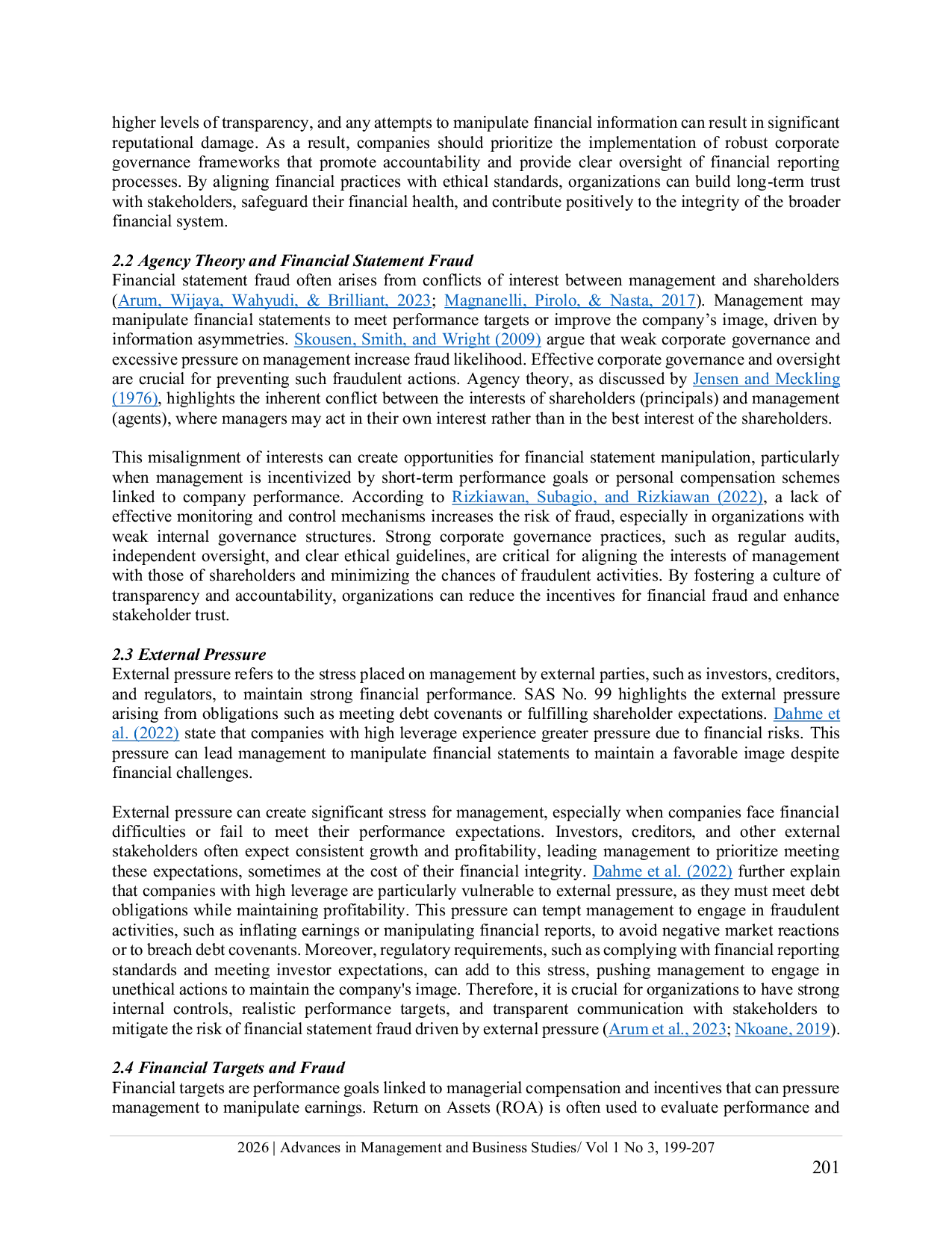 JURIS The Effect of External Pressure and Financial Targets on Financial Statement Fraud