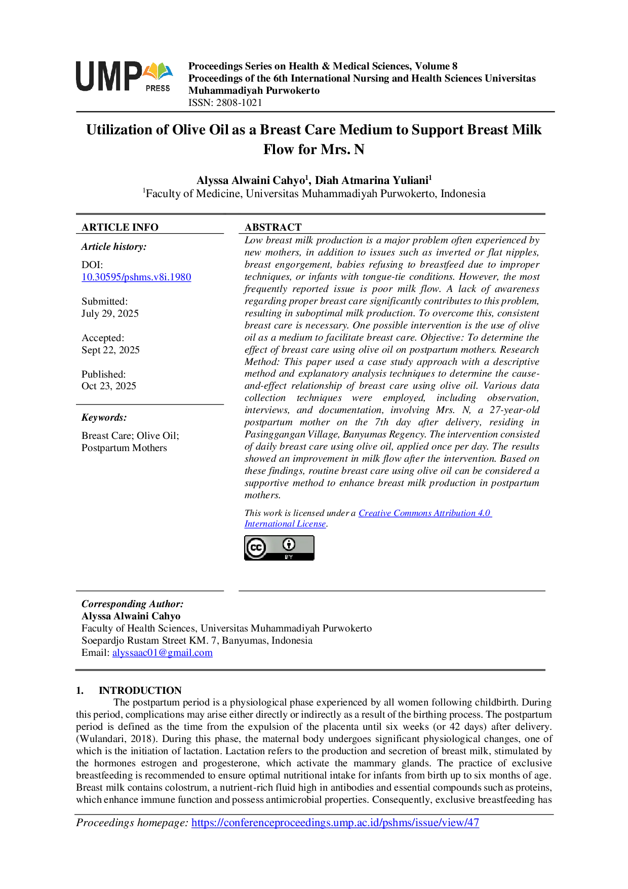 JURIS Utilization of Olive Oil as a Breast Care Medium to Support Breast Milk Flow for Mrs N