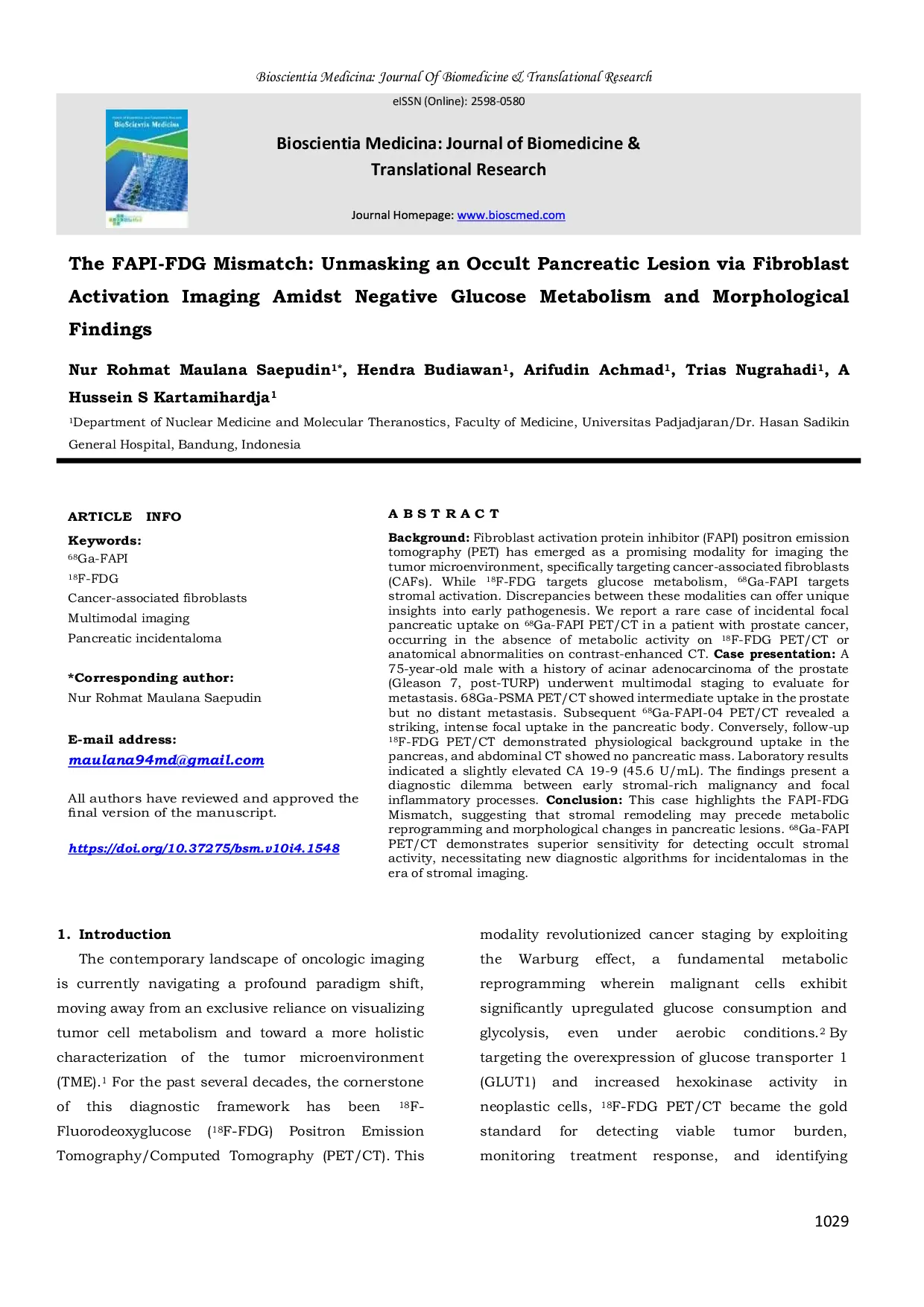 JURIS The Fapi Fdg Mismatch Unmasking An Occult Pancreatic Lesion Via Fibroblast Activation Imaging Amidst Negative Glucose Metabolism And Morphological Findings