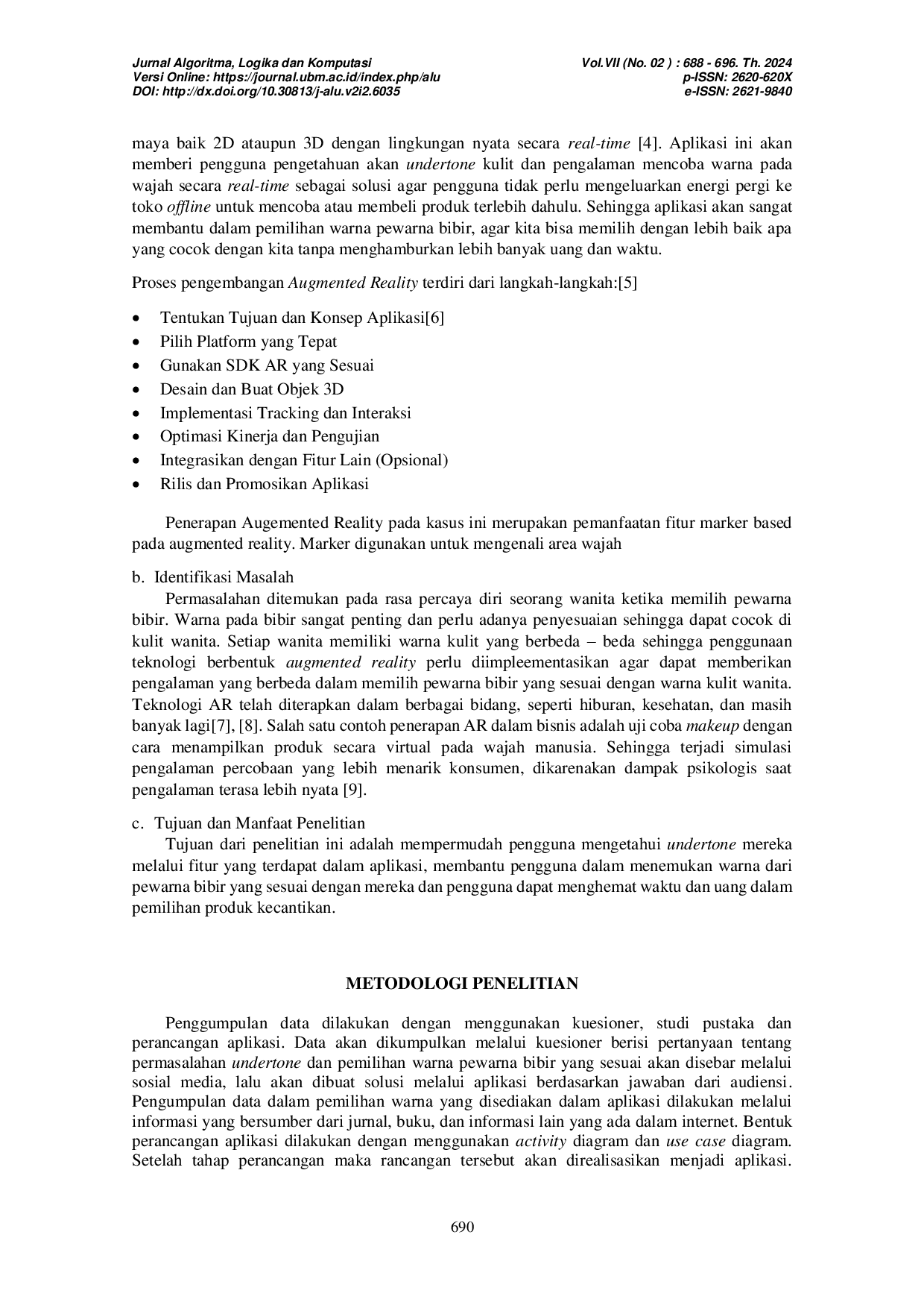 JURIS Aplikasi Simulasi Percobaan Warna Pewarna Bibir Berbasis Android Menggunakan Teknologi Augmented Reality