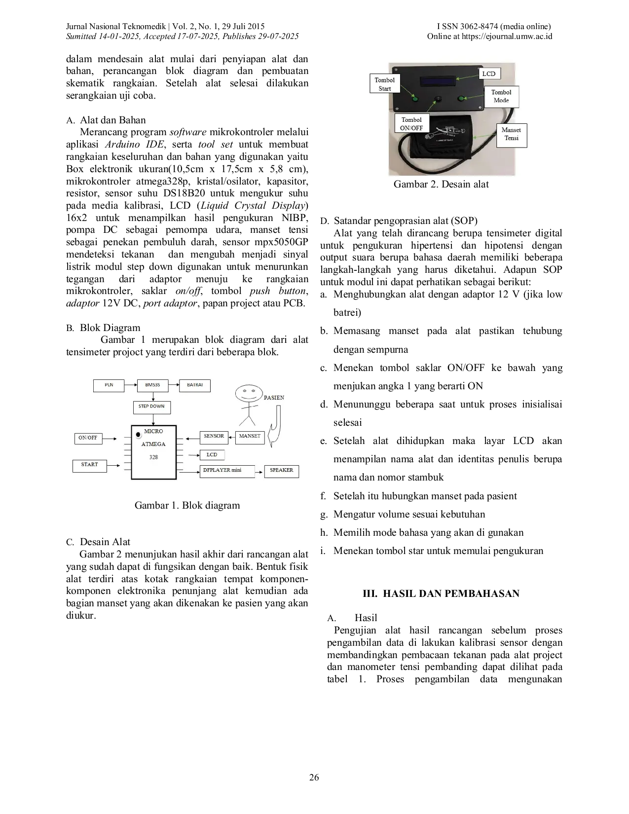 JURIS Tensi Meter Digital dengan Pengukuran Hipertensi dan Hipotensi Otomatis dengan Output Suara Bahasa Daerah Tolaki