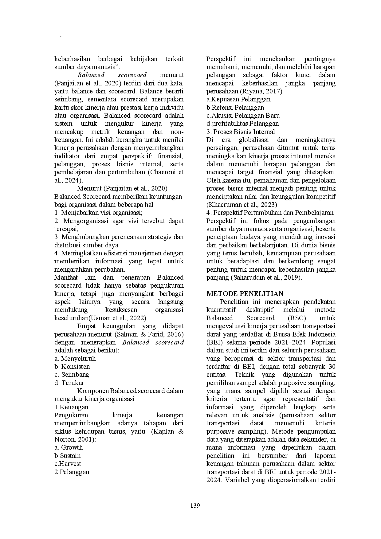 JURIS Analisis Balanced Scorecard Sebagai Alat Pengukuran Kinerja Perusahaan Sektor Transportasi Di Bursa Efek Indonesia Bei Periode 2021 2024