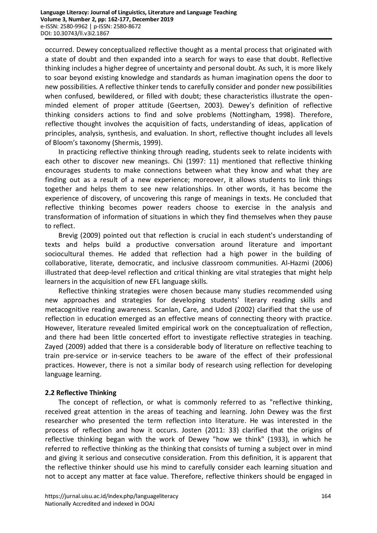 juris Reflective Thinking Strategies for Developing EFL Literary Reading Skills and Metacognitive Reading Awareness