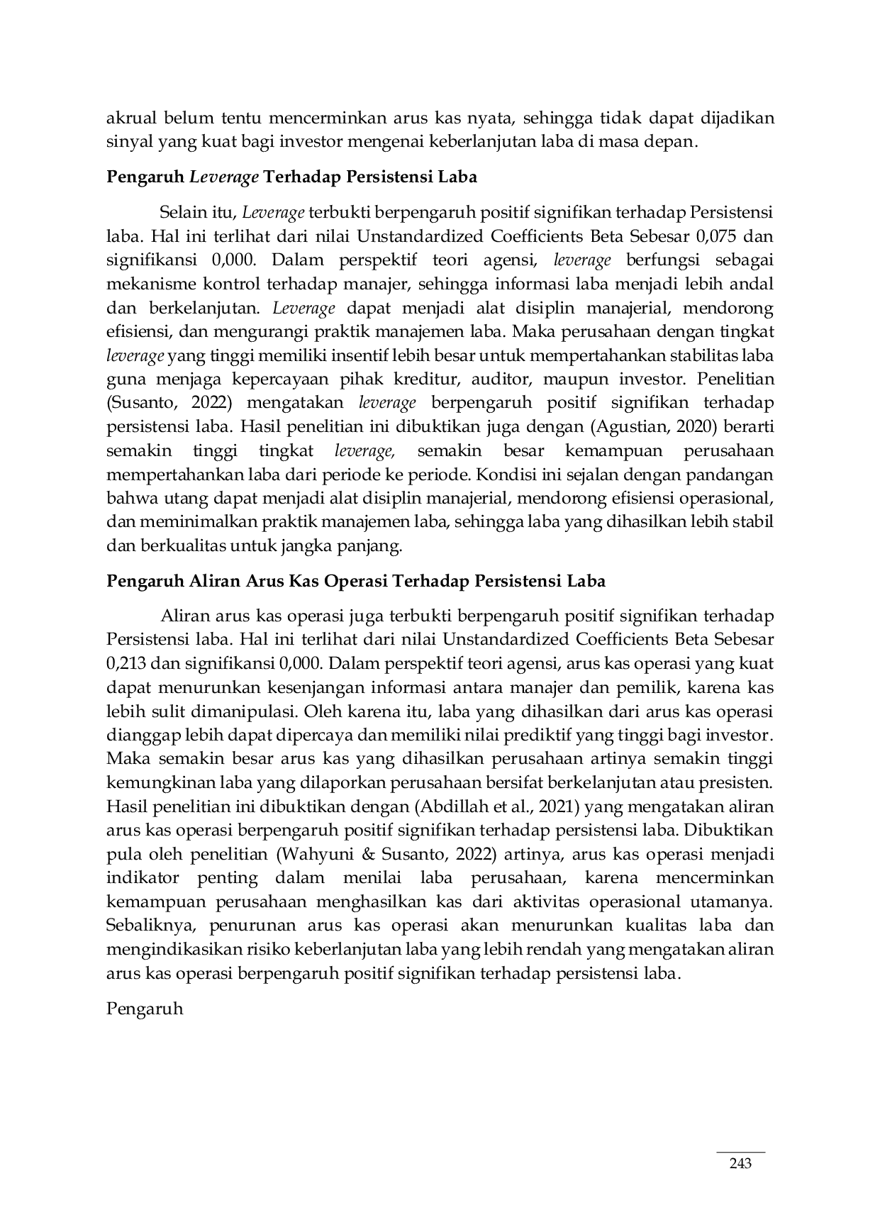 JURIS Pengaruh Boox Tax Differences Akrual Leverage Dan Aliran Arus Kas Operasi Terhadap Persistensi Laba Studi Pada Perusahaan Makanan Dan Minuman Yang Terdaftar Di Index Saham Syariah Issi Periode 20