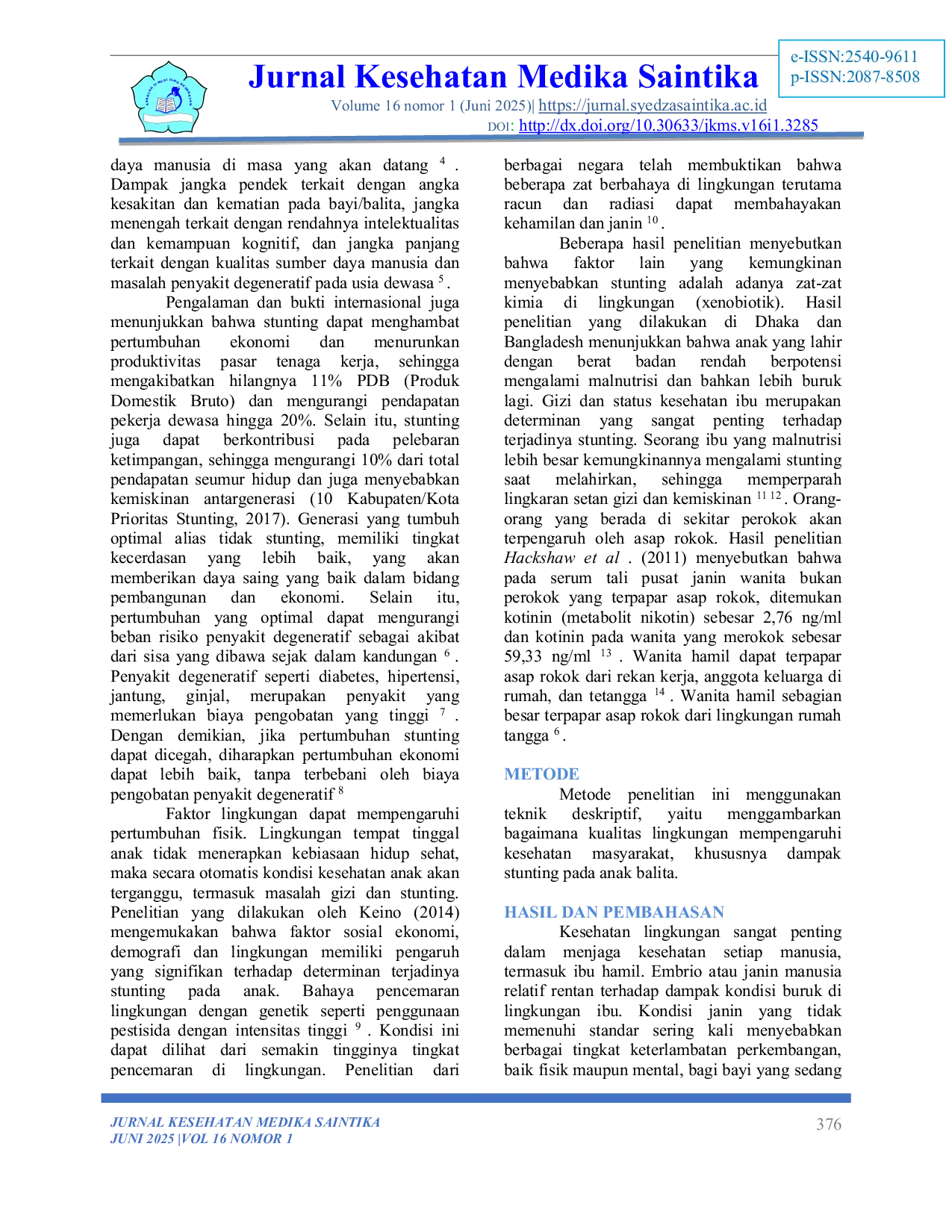 JURIS Korelasi Dampak Pencemaran Lingkungan Terhadap Kejadian Stunting di Dunia