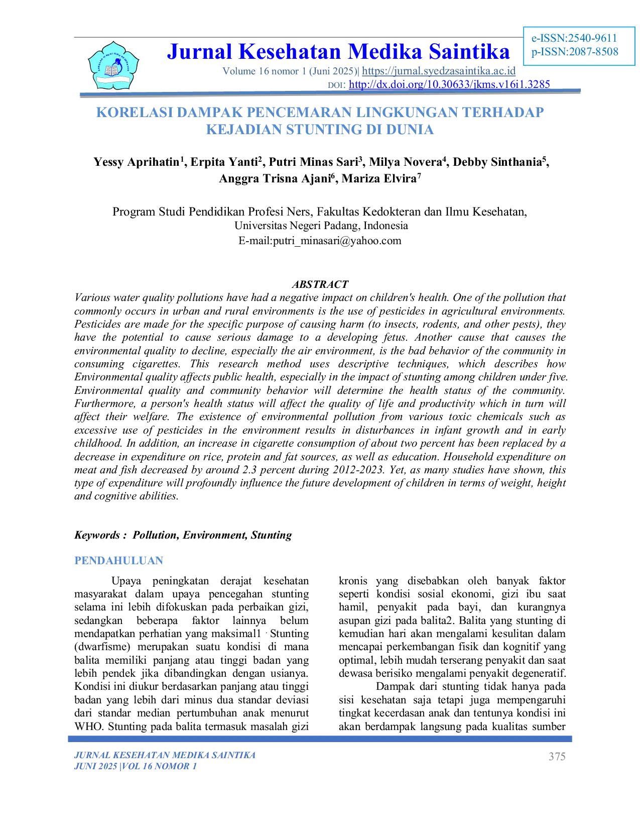 JURIS Korelasi Dampak Pencemaran Lingkungan Terhadap Kejadian Stunting di Dunia