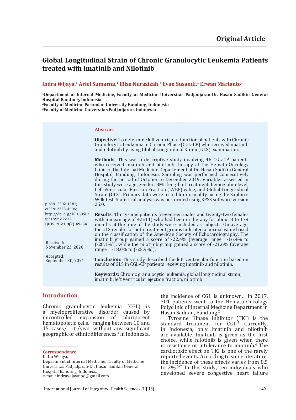 JURIS Global Longitudinal Strain of Chronic Granulocytic Leukemia Patients treated with Imatinib and Nilotinib