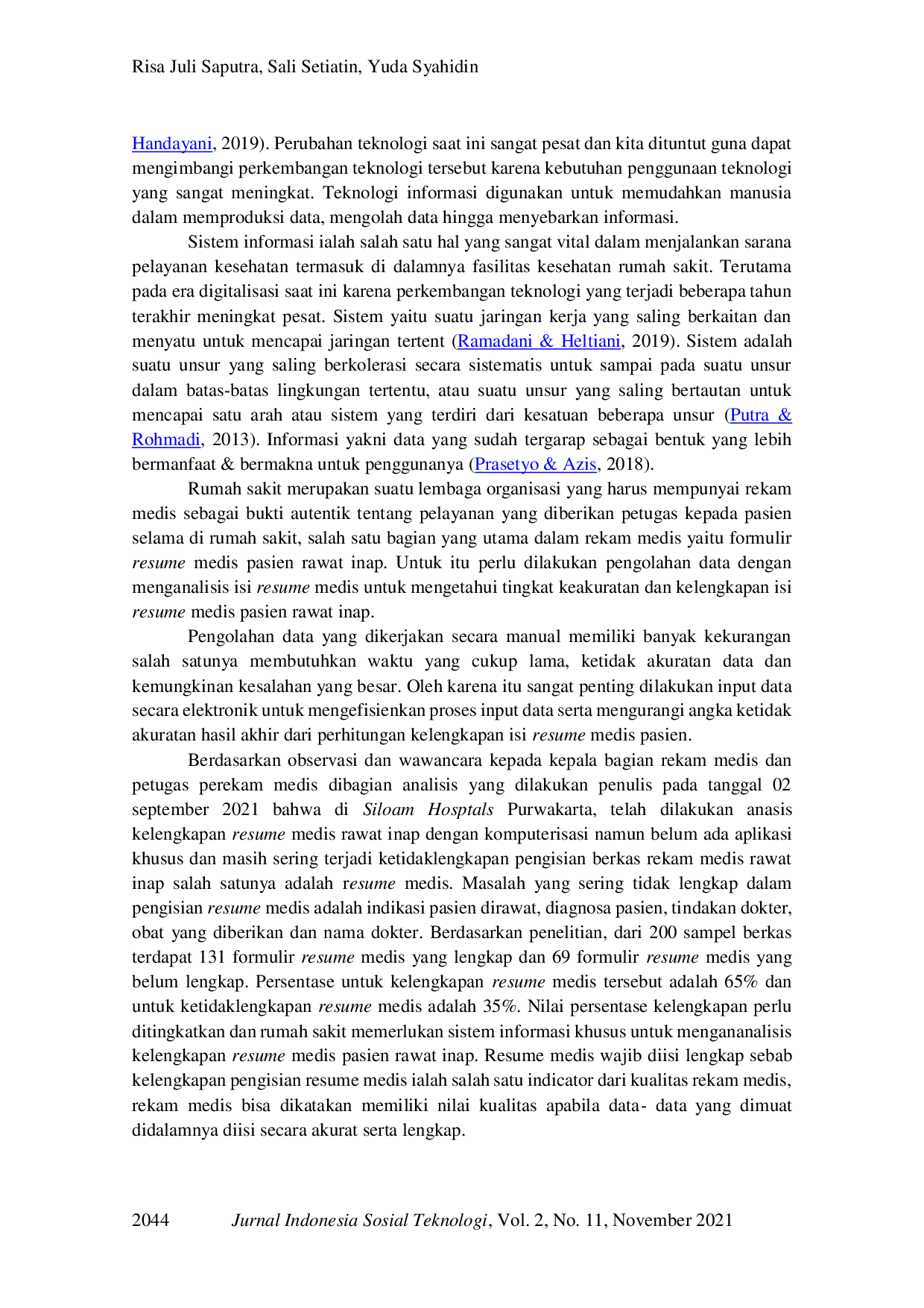 JURIS Perancangan Sistem Informasi Resume Medis Pasien Rawatinap di Siloam Hospitals Purwakarta