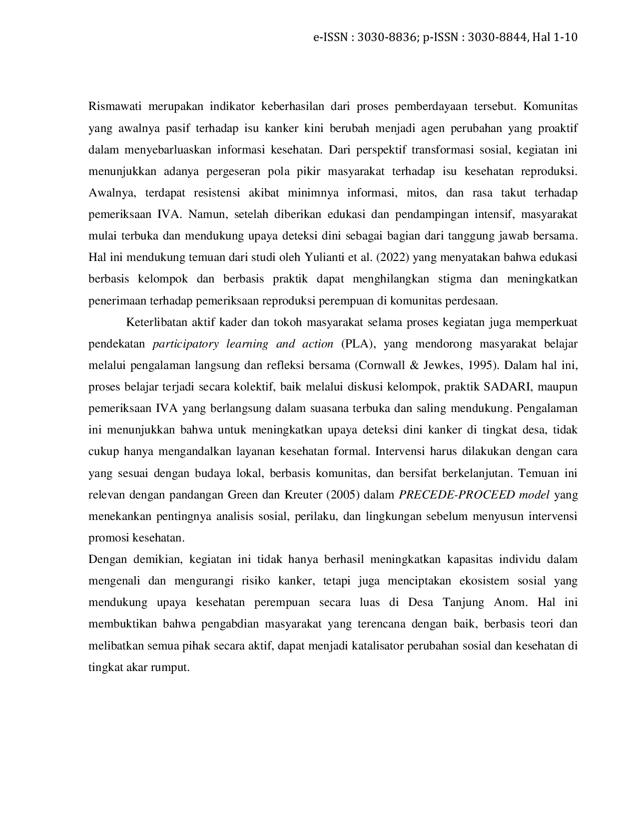 JURIS Pelatihan Sadari Dan Pemeriksaan IVA Sebagai Upaya Deteksi Dini Kanker Di Wilayah Perdesaan Studi Kasus Di Desa Tanjung Anom