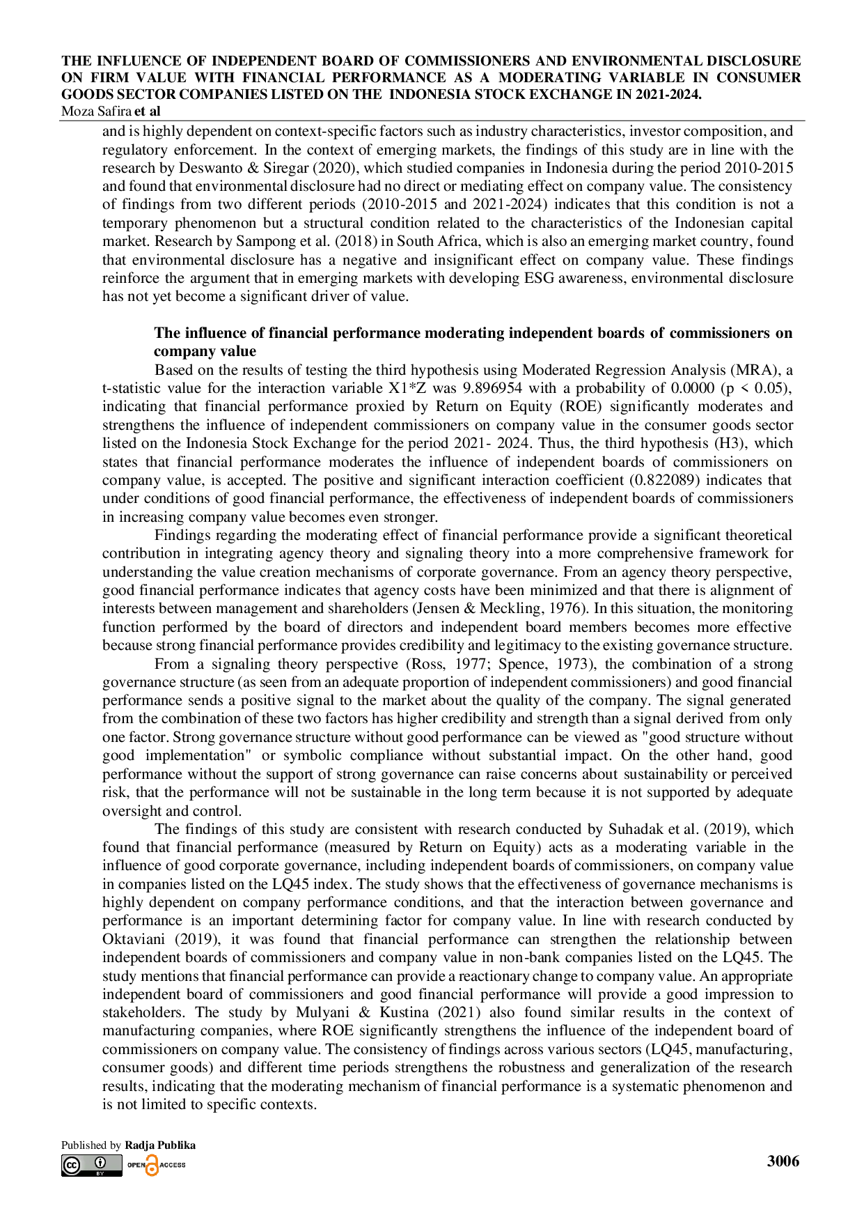 JURIS Pengaruh Dewan Komisaris Independen dan Pengungkapan Lingkungan Terhadap Nilai Perusahaan dengan Kinerja Keuangan sebagai Variabel Moderasi pada Perusahaan Sektor Barang Konsumsi yang Tercatat di Burs