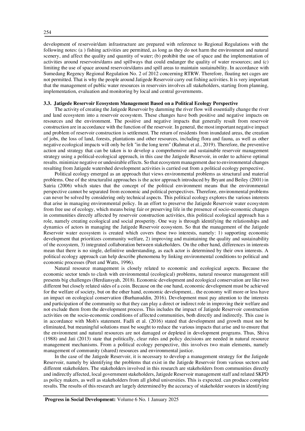 JURIS Ecosystem Management And Impact Of Jatigede Reservoir Construction Activities In The Political Ecology Perspective
