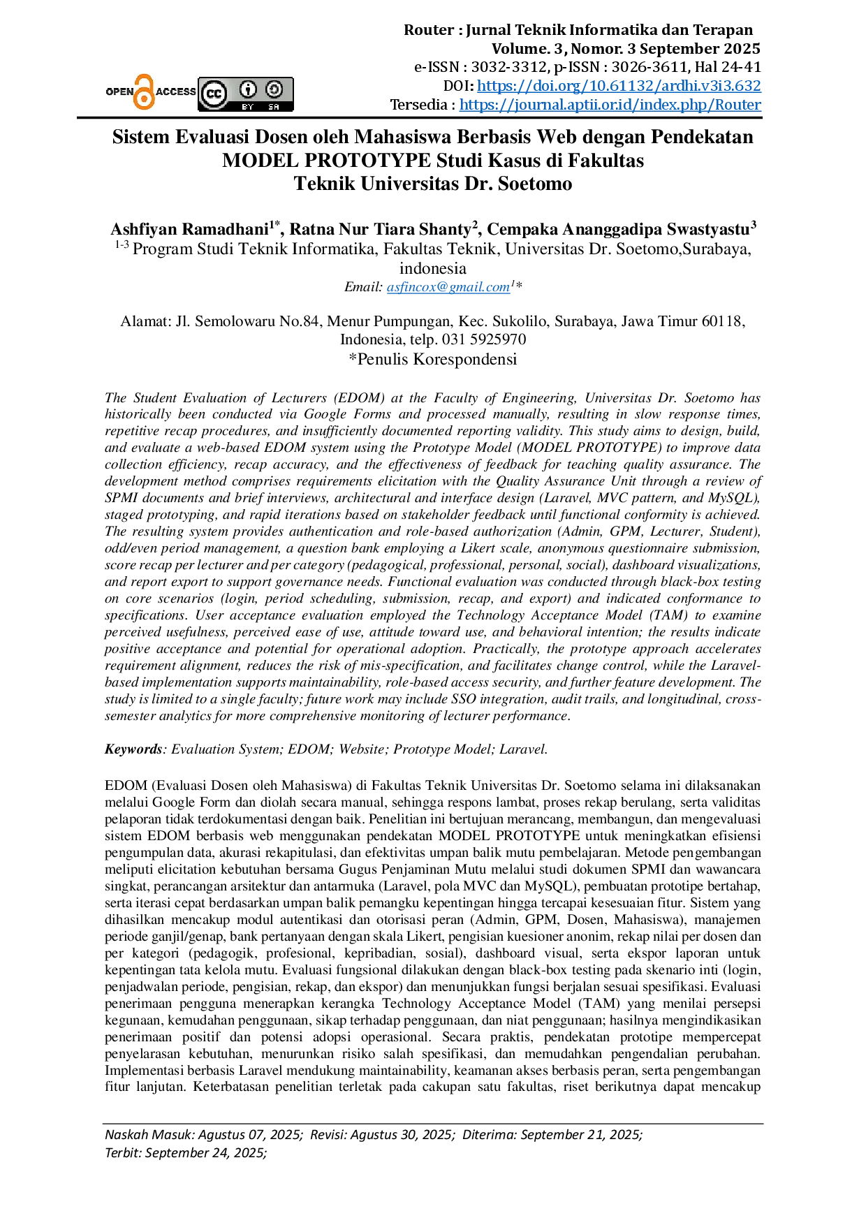 juris Sistem Evaluasi Dosen oleh Mahasiswa Berbasis Web dengan Pendekatan MODEL PROTOTYPE Studi Kasus di Fakultas Teknik Universitas Dr Soetomo