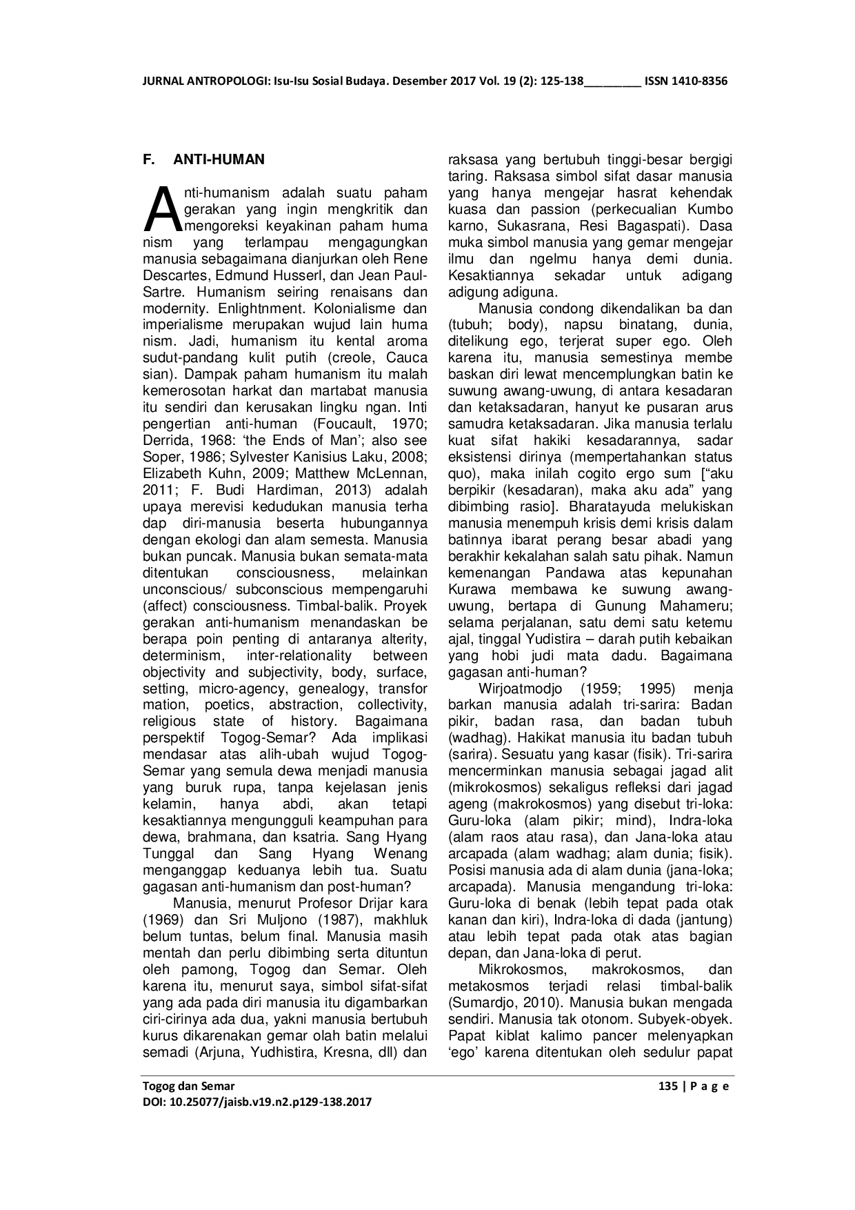 JURIS Togog dan Semar Dehumanization Anti Human Post Human