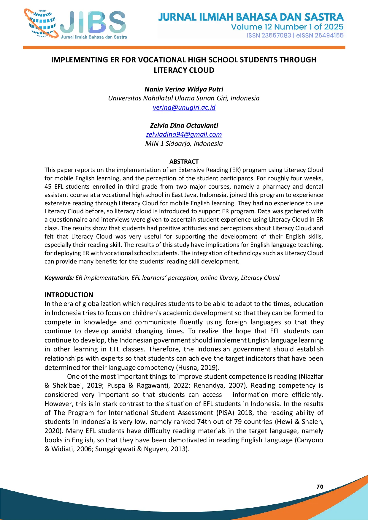 JURIS Implementing Er For Vocational High School Students Through Literacy Cloud