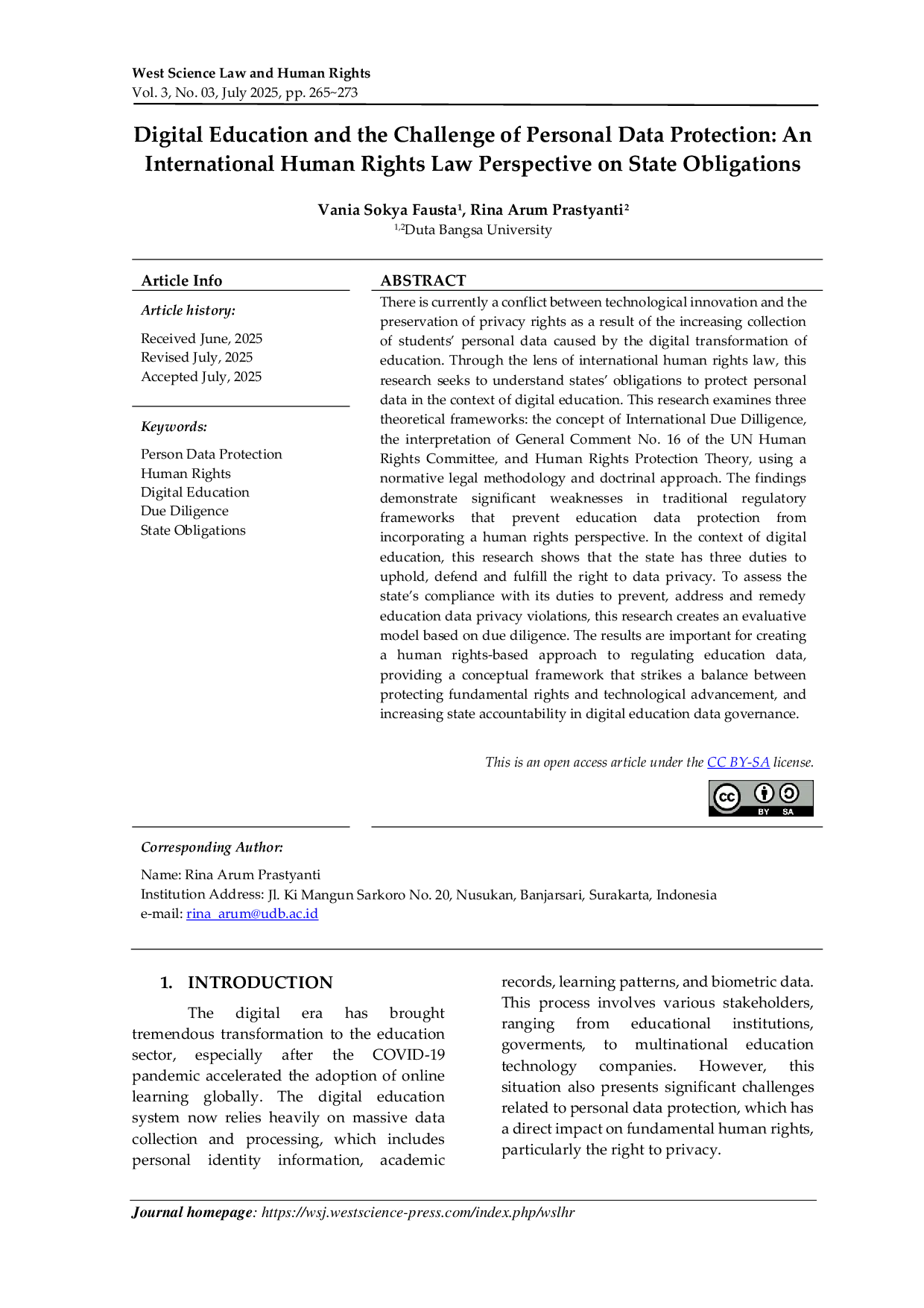 JURIS Digital Education and the Challenge of Personal Data Protection An International Human Rights Law Perspective on State Obligations
