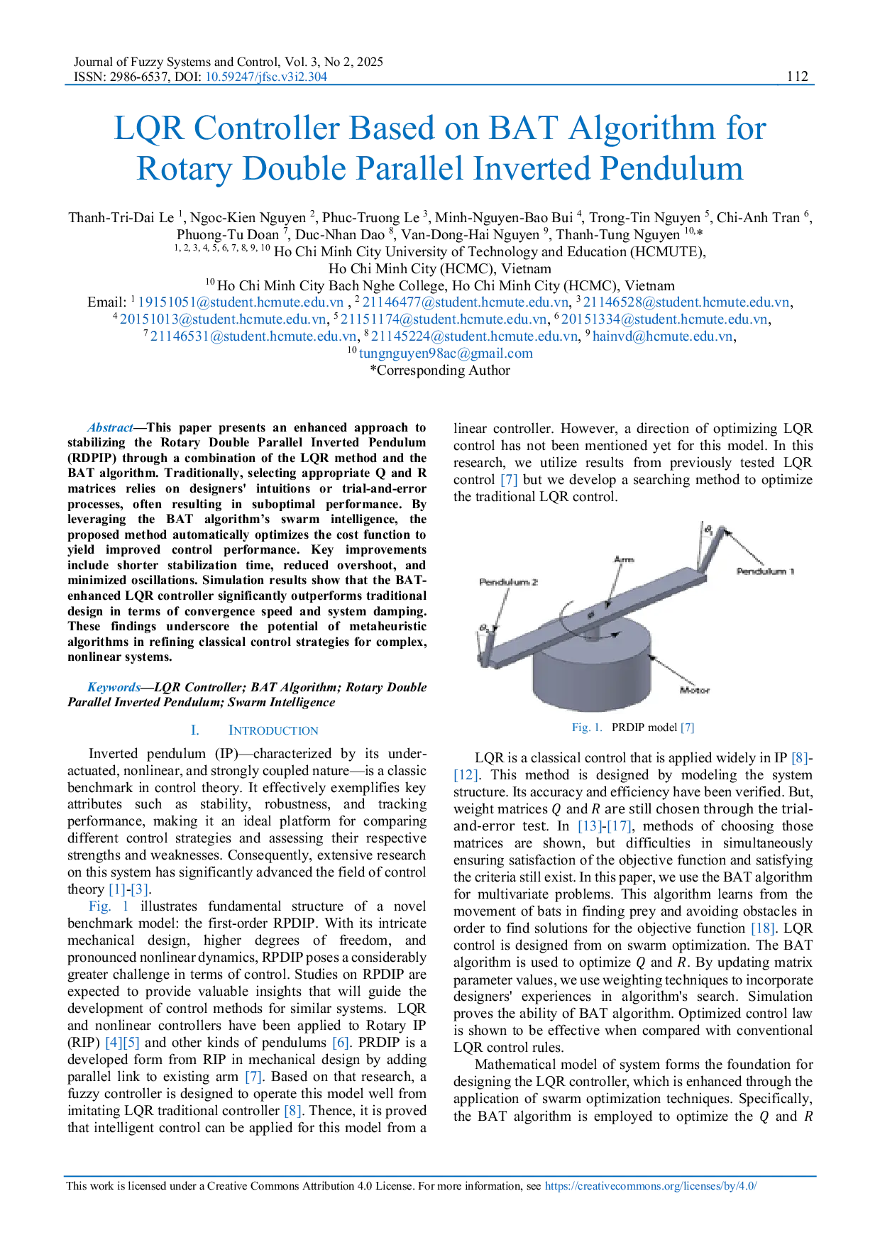 JURIS LQR Controller Based on BAT Algorithm for Rotary Double Parallel Inverted Pendulum
