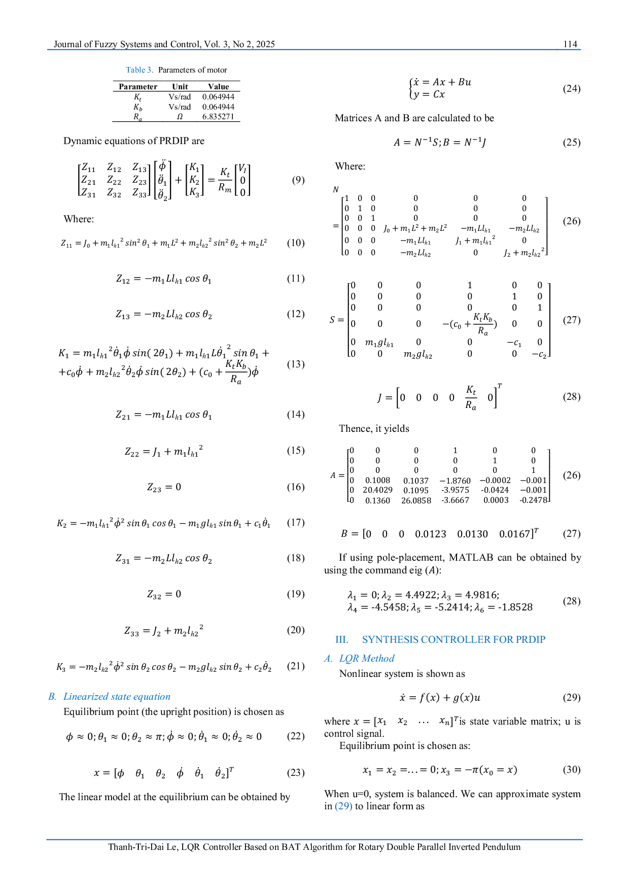 JURIS LQR Controller Based on BAT Algorithm for Rotary Double Parallel Inverted Pendulum