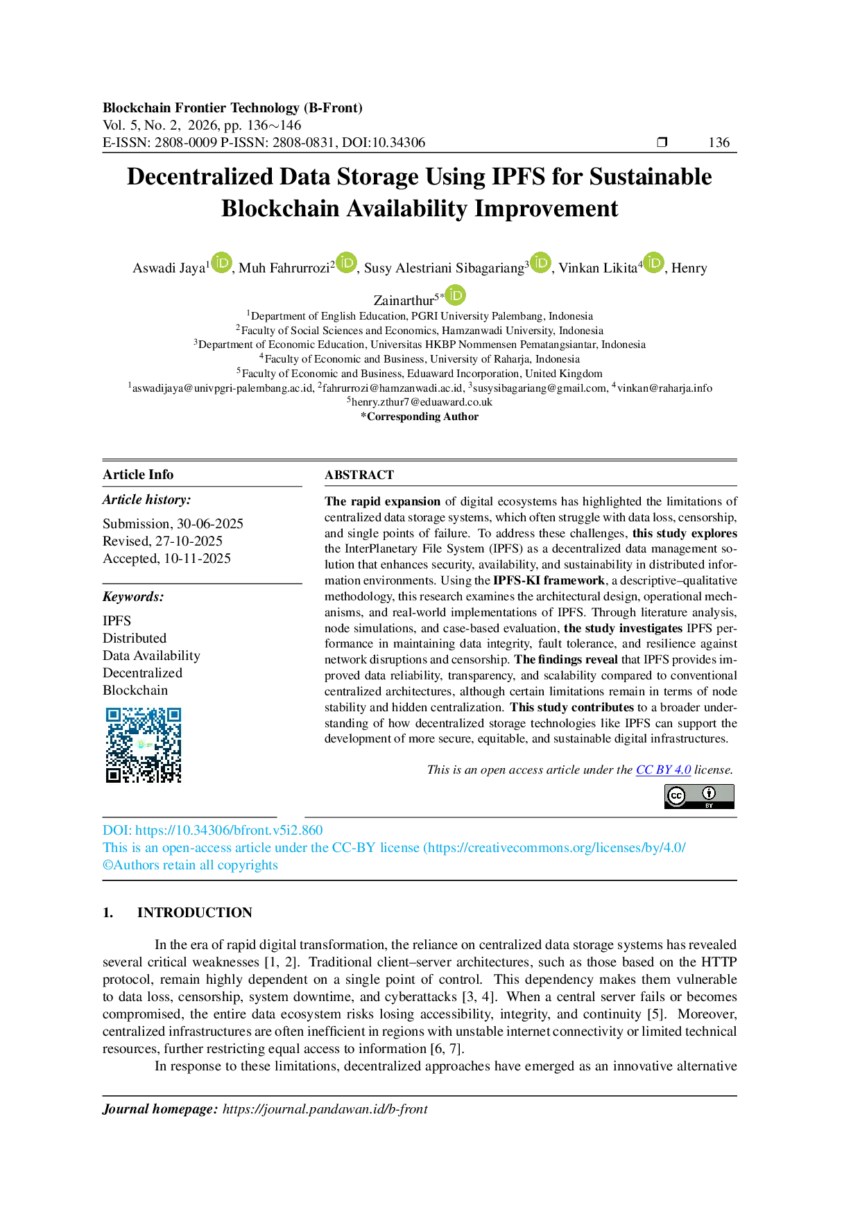 JURIS Decentralized Data Storage Using IPFS for Sustainable Blockchain Availability Improvement
