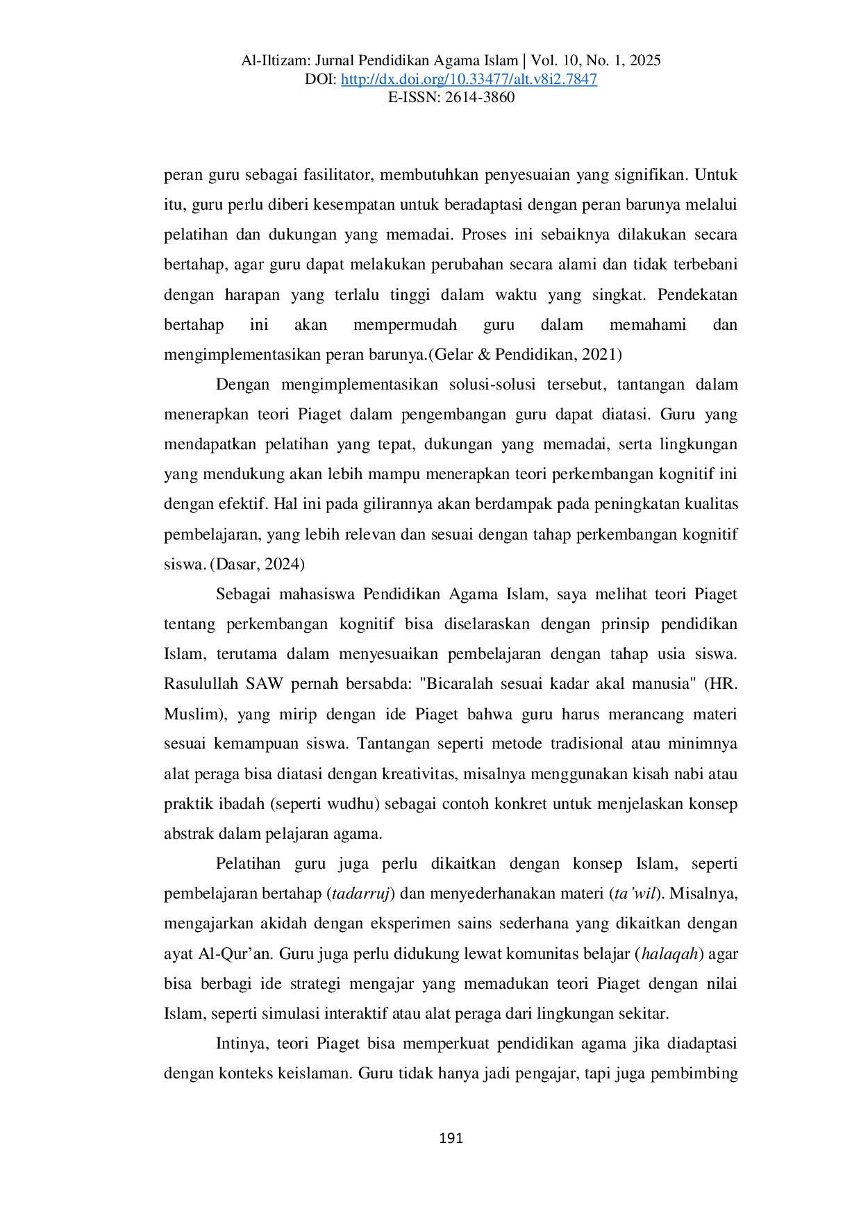 JURIS Strategi dan Tantangan Pengembangan Karakteristik Guru Profesional dalam Meningkatkan Mutu Pendidikan berdasarkan Perspektif Jean Piaget