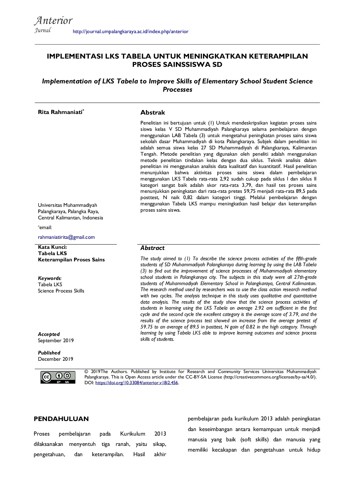 JURIS Implementasi LKS Tabela untuk Meningkatkan Keterampilan Proses Sains Siswa SD