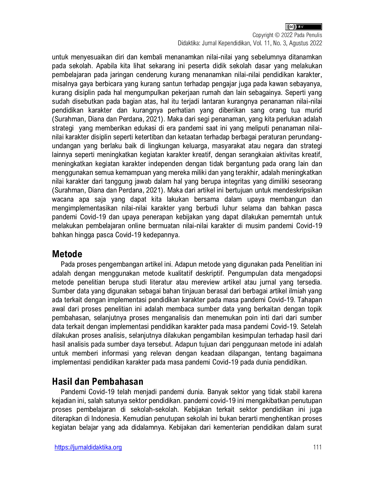 JURIS Implementasi Pendidikan Karakter pada Masa Pandemi Covid 19 dalam Dunia Pendidikan