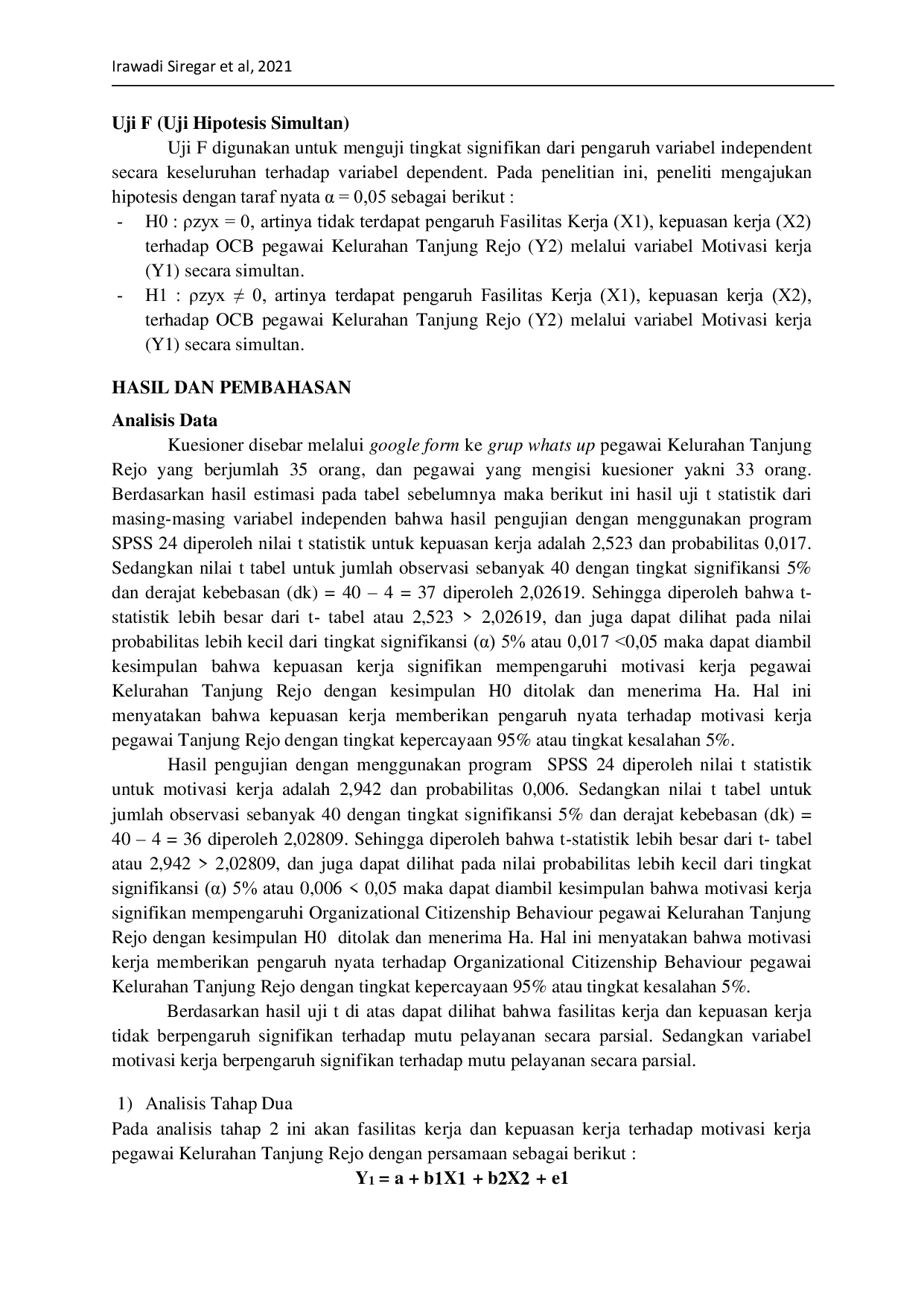 JURIS Pengaruh Kepuasan Kerja Terhadap Motivasi Kerja Pegawai Kelurahan